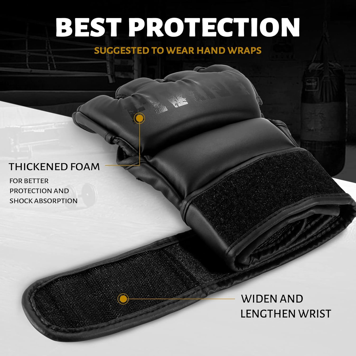 Alternative view of FIVING MMA Gloves for Men & Women,Boxing Gloves for Punching Bag,Sparring,Training,Muay Thai,MMA,Martial Arts Bag Gloves,Kickboxing Gloves with Open Palms