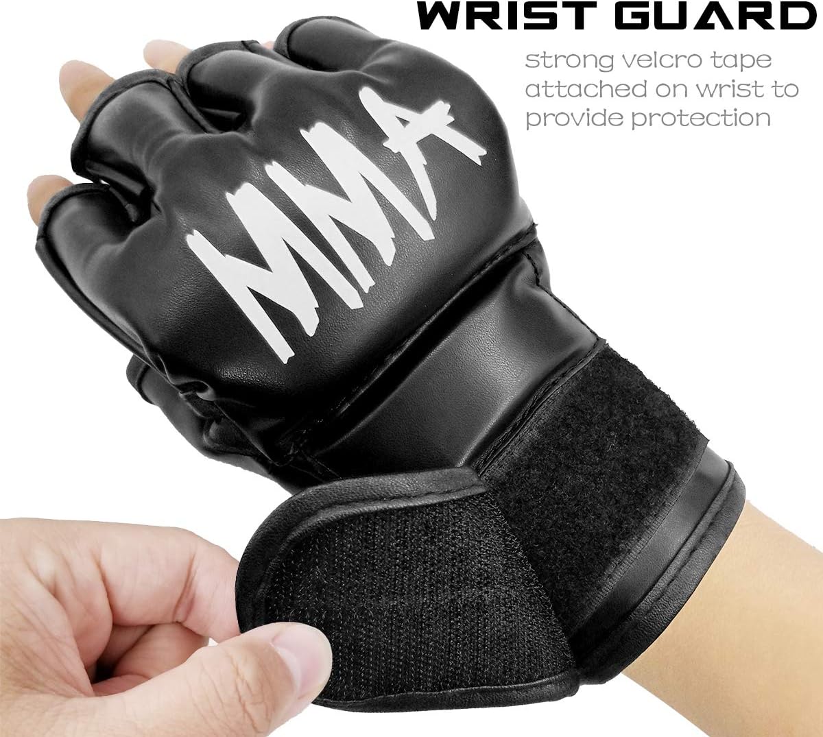 Alternative view of Luniquz MMA Gloves for Kids Punching Bag Boxing Sparring Grappling, Half Finger with Thick Padding Long Wrist Wrap