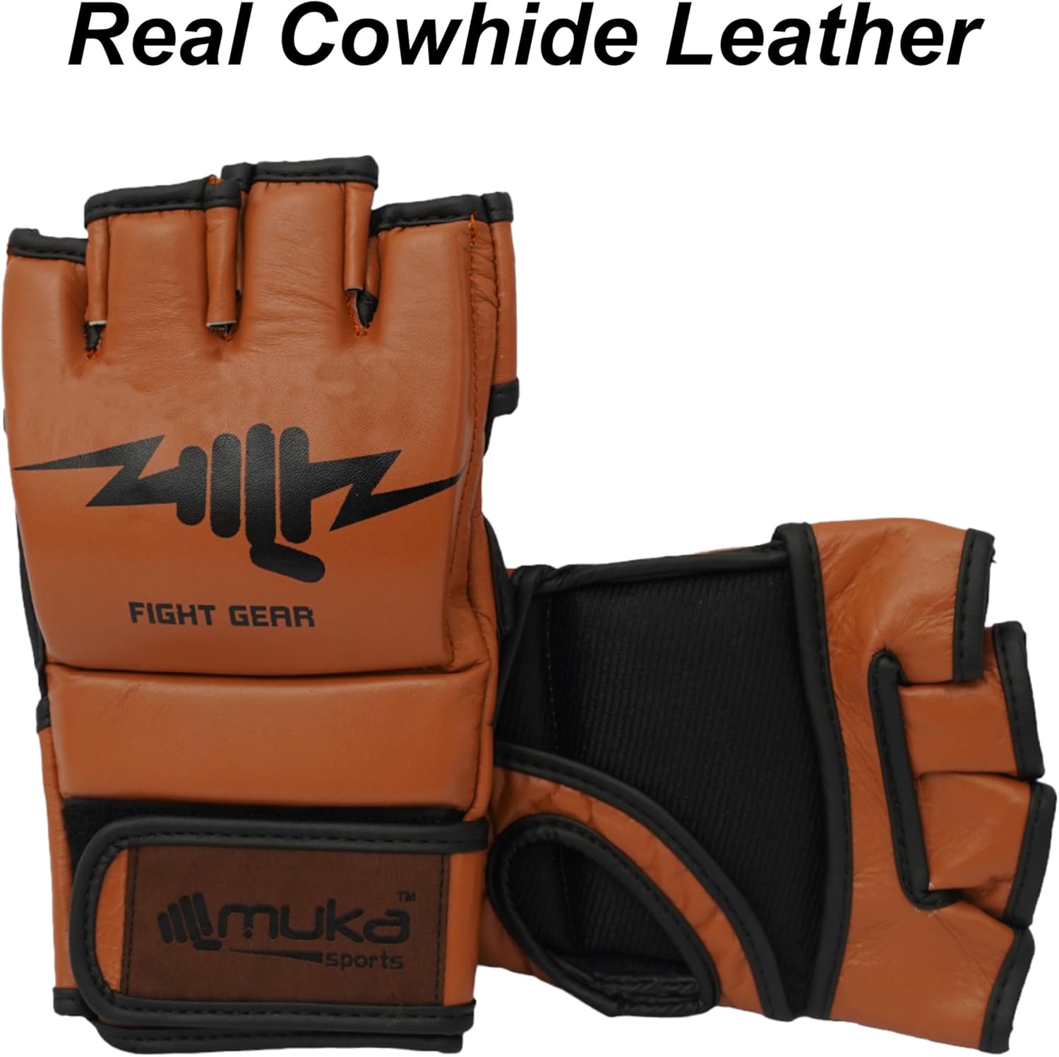 Muka Sports MMA Gloves Men - Open Palm Punching Bag Gloves - Leather Martial Arts Boxing Gloves for Men and Women - Workout Gloves for Grappling, Sparring, Muay Thai & Kickboxing