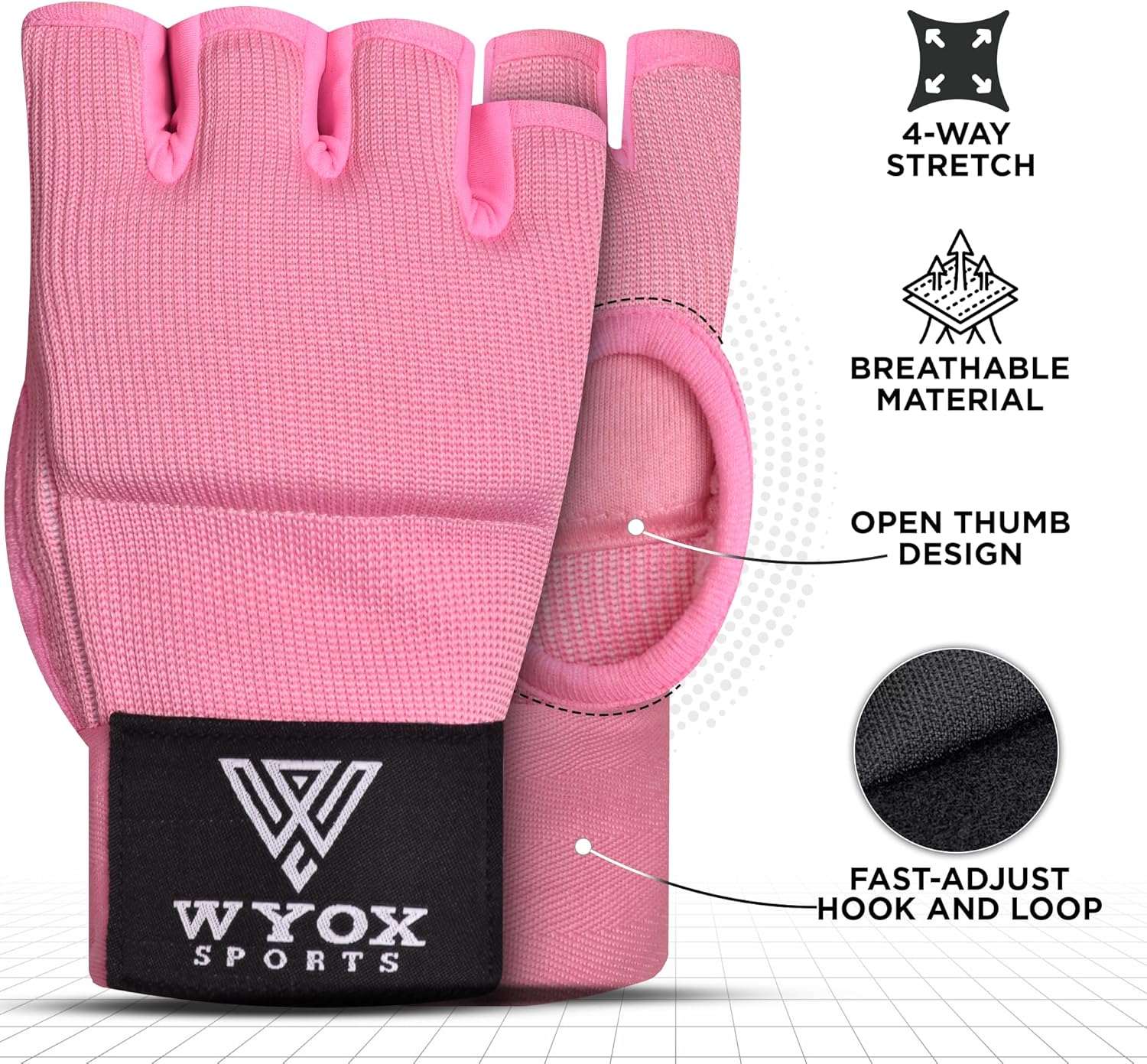 WYOX Gel Boxing Hand Wraps Inner Gloves for Men & Women u2013 80cm Quick Wrist Strap, Padded Knuckle Support, Fingerless MMA Muay Thai Kickboxing Wraps for Training, Punching & Martial Arts
