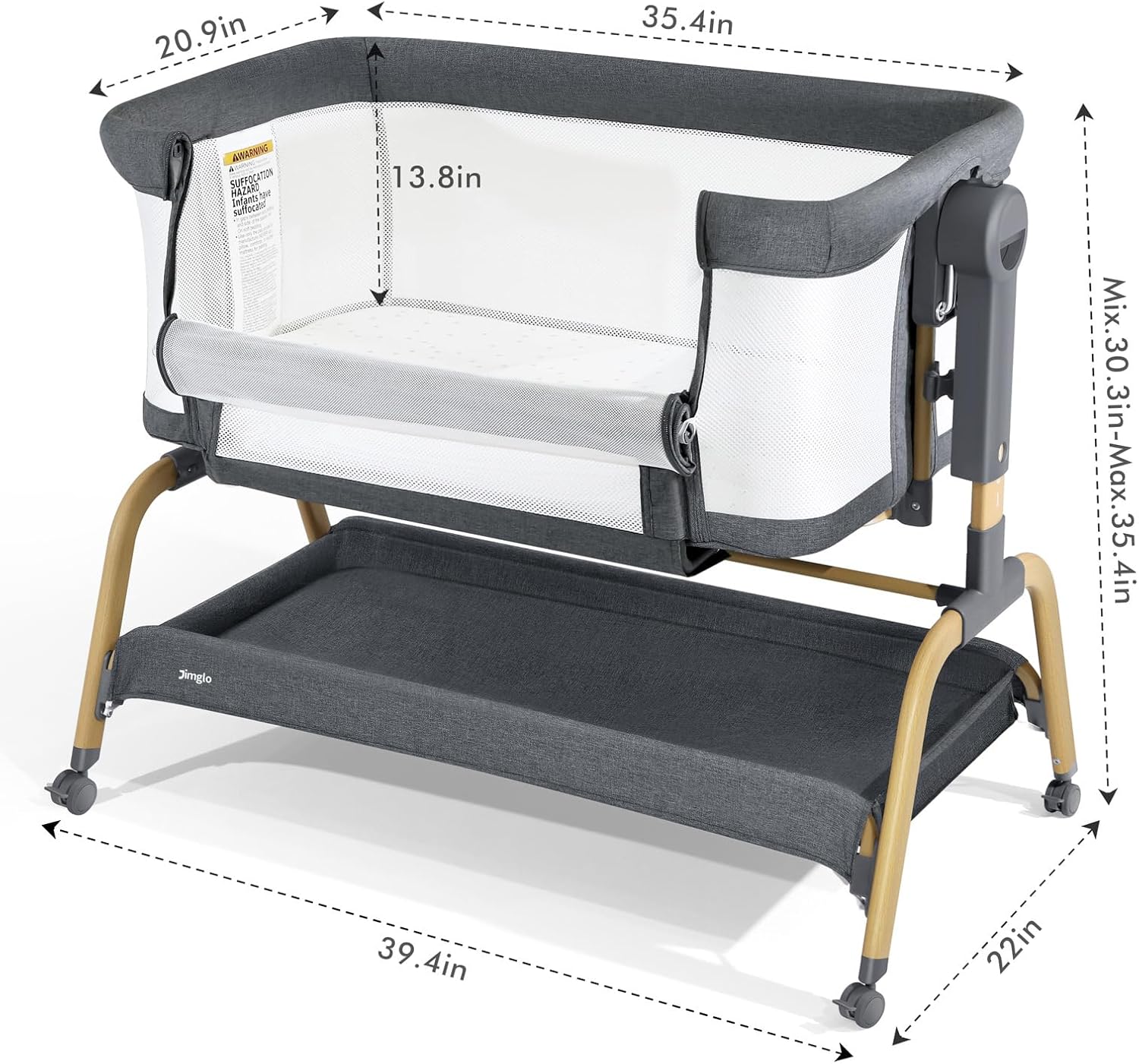 Alternative view of 3 in 1 Baby Bassinet, Bedside Bassinet for Baby, Rocking Bassinet with Comfy Mattress and Wheels, 6 Height Adjustable Easy Folding Portable Bedside Crib for Newborn