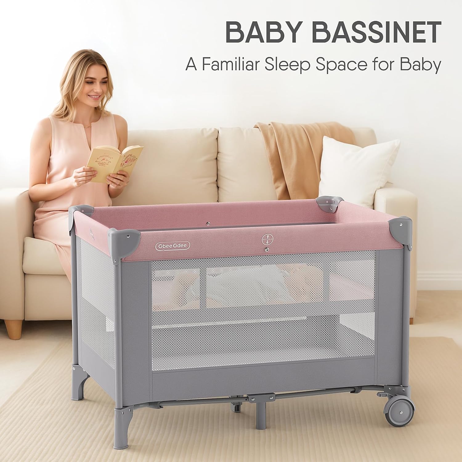 Alternative view of Obee Odee 4-in-1 Baby Bassinet with Playard, Sleeper Nest, Changing Table, Mosquito Net & Canopy, Storage and Toys for Newborn to Toddler