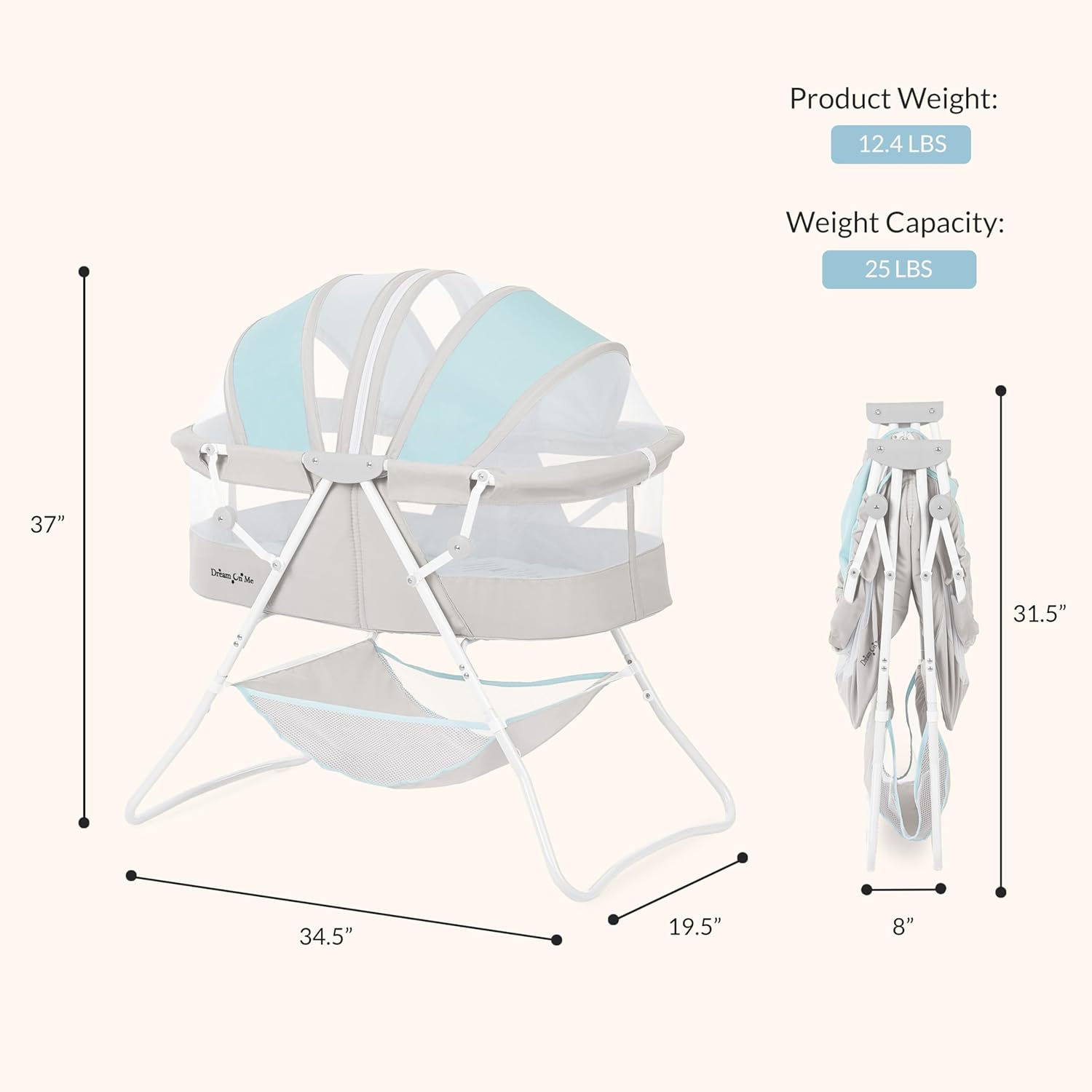 Alternative view of Dream On Me Karley Bassinet, Award Winner Lightweight Travel Baby Bassinet, Foldable Bedside Sleeper, Adjustable Double Canopy, Spacious Design, Soft Fabric, Storage Basket u2013 Blue and Grey