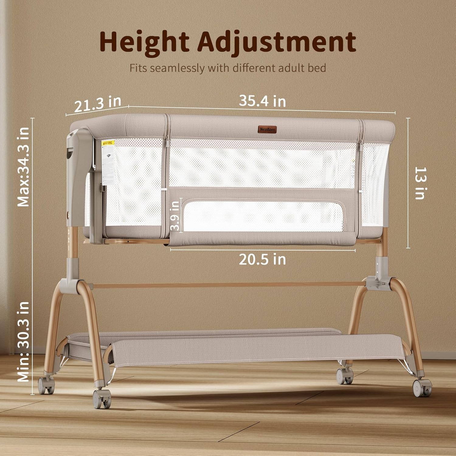 Alternative view of NeoBorn 3 in 1 Baby Bassinet, Bedside Bassinet for Baby, Rocking Bassinet with Breathable Full-Mesh, Mattress and Soft Sheet, Adjustable Height, Stable and Secure Crib for Newborns