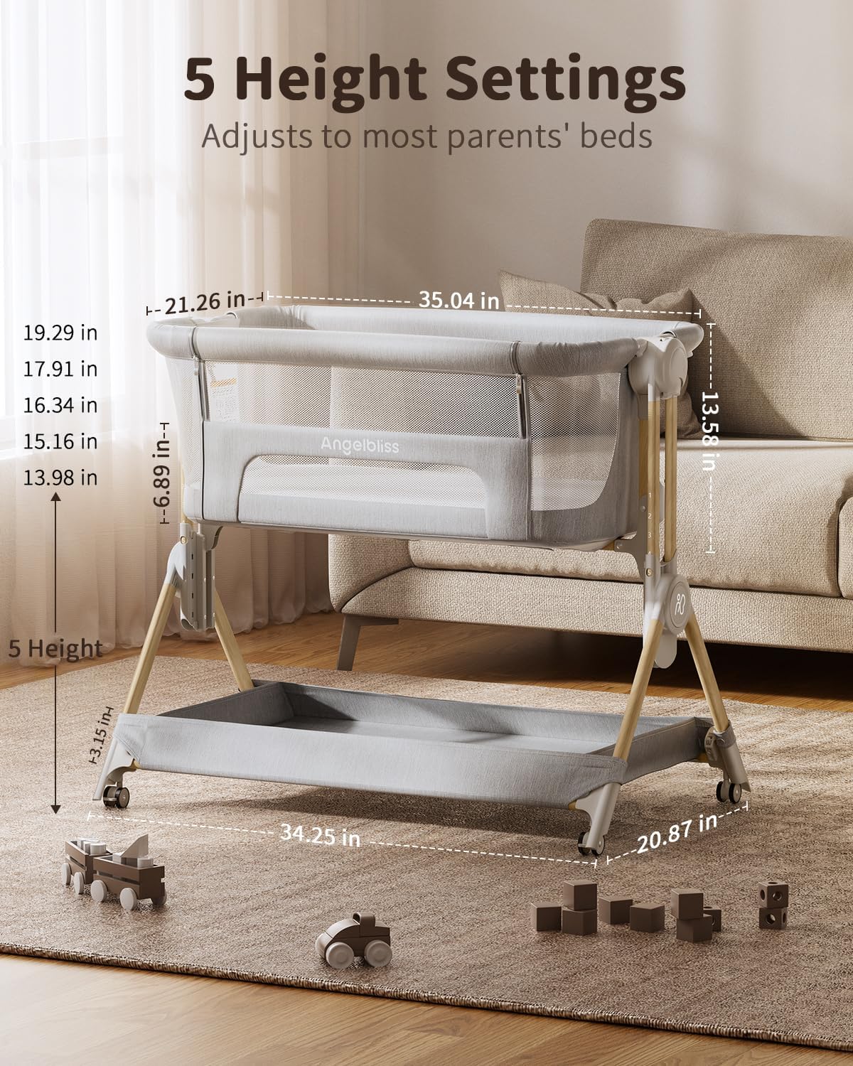 ANGELBLISS Baby Bassinet, 3-in-1 Bedside Bassinet for Baby, One-Touch Foldable Baby Crib for Newborn with Full-Mesh Sides & Adjustable Height, Mattress & Storage Bag | foldable bassinet, travel bassinet, incline bassinet, Adjustable Height, bedside bassinet, Full-Mesh Sides