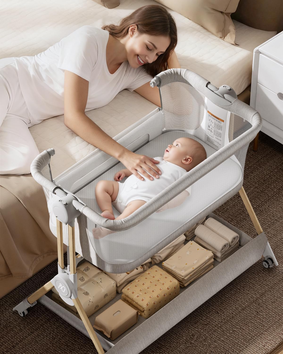 Alternative view of ANGELBLISS Baby Bassinet, 3-in-1 Bedside Bassinet for Baby, One-Touch Foldable Baby Crib for Newborn with Full-Mesh Sides & Adjustable Height, Mattress & Storage Bag | foldable bassinet, travel bassinet, incline bassinet, Adjustable Height, bedside bassinet, Full-Mesh Sides