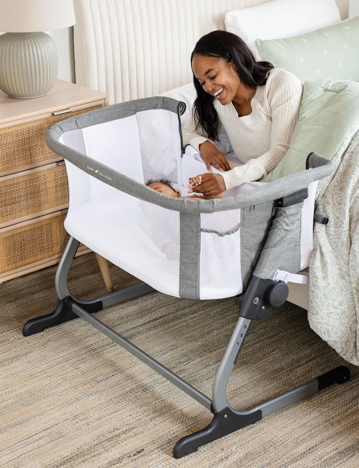 Baby Delight Beside Me Dreamer Bassinet | Bedside Sleeper | 6-Position Height Adjustment | Charcoal Tweed