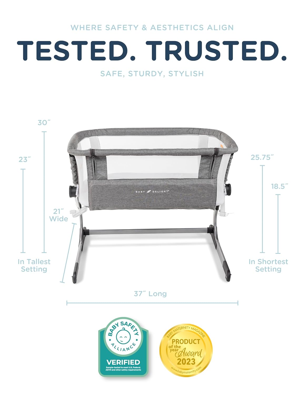 Alternative view of Baby Delight Beside Me Dreamer Bassinet | Bedside Sleeper | 6-Position Height Adjustment | Charcoal Tweed