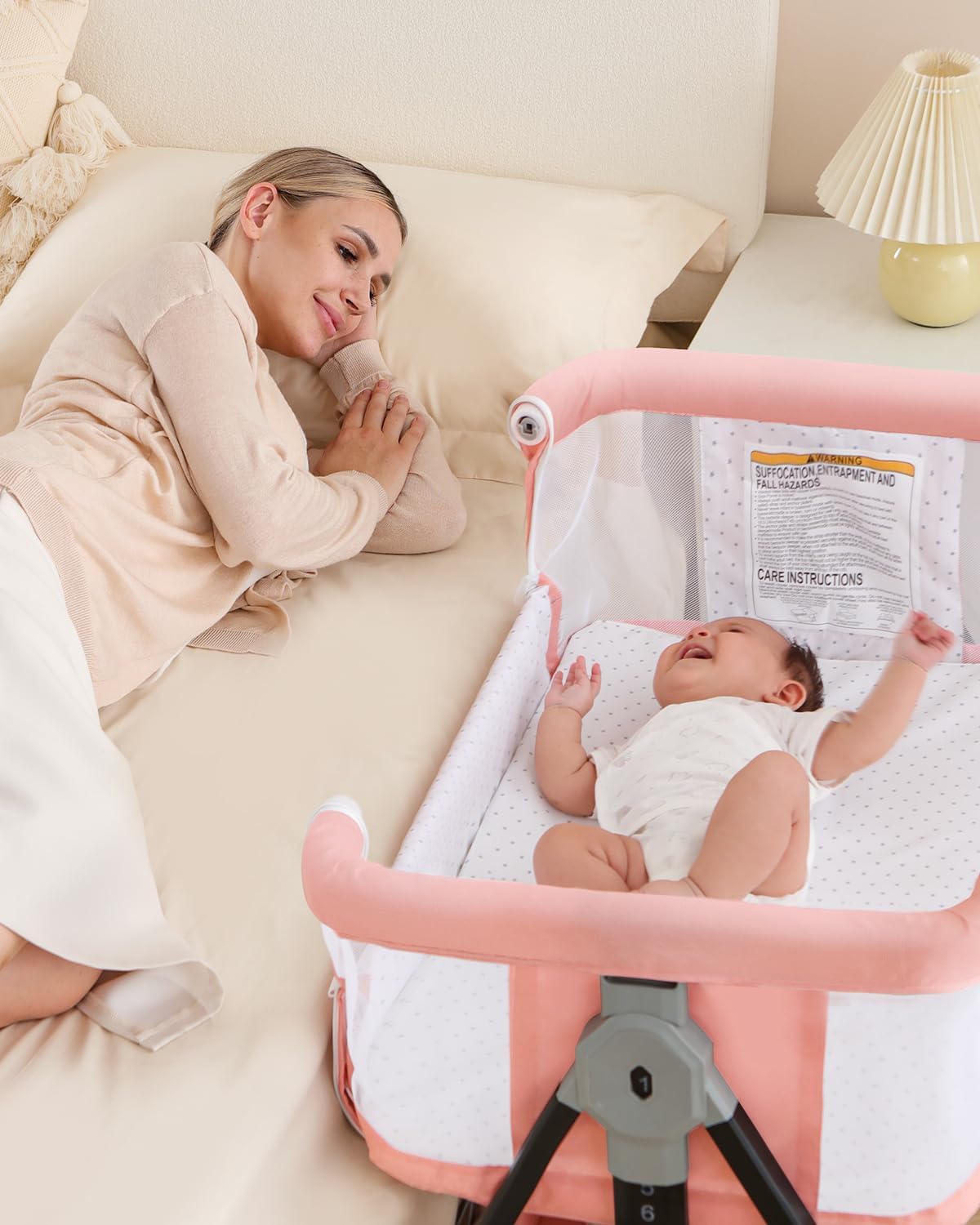 Bedside Bassinet for Baby, 3 in 1 Breathable Mesh Baby Bassinet, 6 Height Adjustable, Easy to Assemble, Bassinet Bedside Sleeper with Wheels, Mosquito Net, Storage Basket, Bassinets for Newborn Baby | Multi-functional - Image 6