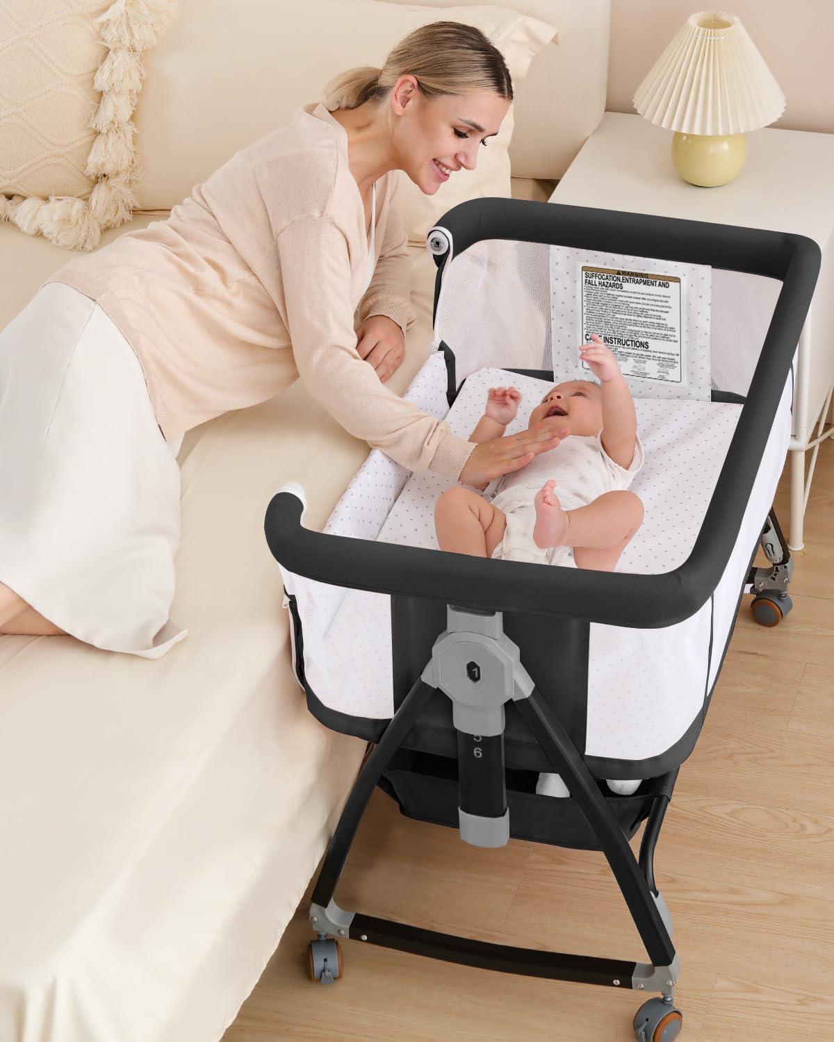 Bedside Bassinet for Baby, 3 in 1 Breathable Mesh Baby Bassinet, 6 Height Adjustable, Easy to Assemble, Bassinet Bedside Sleeper with Wheels, Mosquito Net, Storage Basket, Bassinets for Newborn Baby | Multi-functional - Image 7