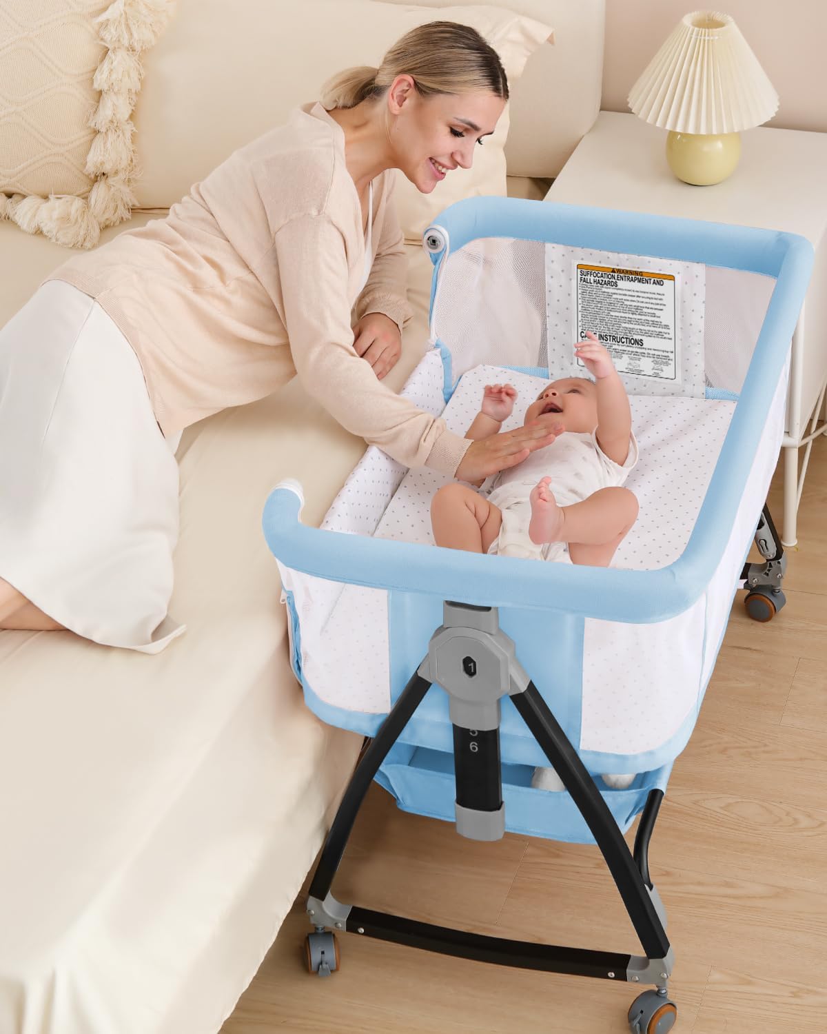 Bedside Bassinet for Baby, 3 in 1 Breathable Mesh Baby Bassinet, 6 Height Adjustable, Easy to Assemble, Bassinet Bedside Sleeper with Wheels, Mosquito Net, Storage Basket, Bassinets for Newborn Baby | Multi-functional - Image 8