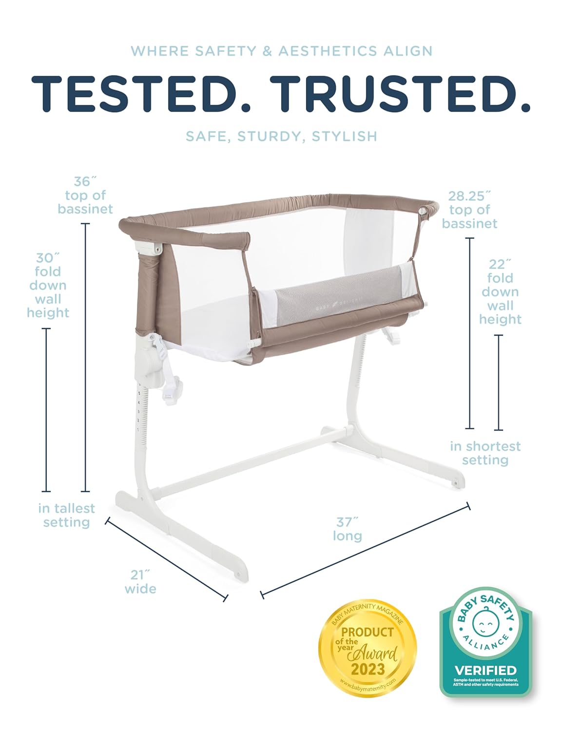 Alternative view of Baby Delight Beside Me Dreamer Bassinet | Bedside Sleeper & Baby Bassinet | 6-Position Height Adjustment | 100% GOTS Certified Organic Cotton Fabric | Organic Mocha