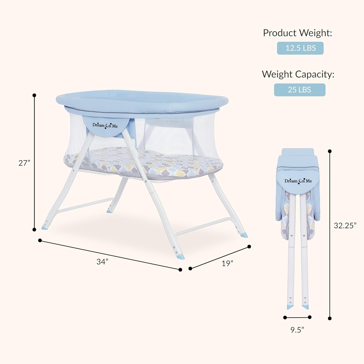 Alternative view of Dream On Me Poppy Traveler Portable Baby Bassinet, Breathable Mesh Airflow Panels, Compact and Lightweight, Quick Fold Travel Friendly Design, Anti-Slip Legs, Travel Bag and Mattress Included- Blue