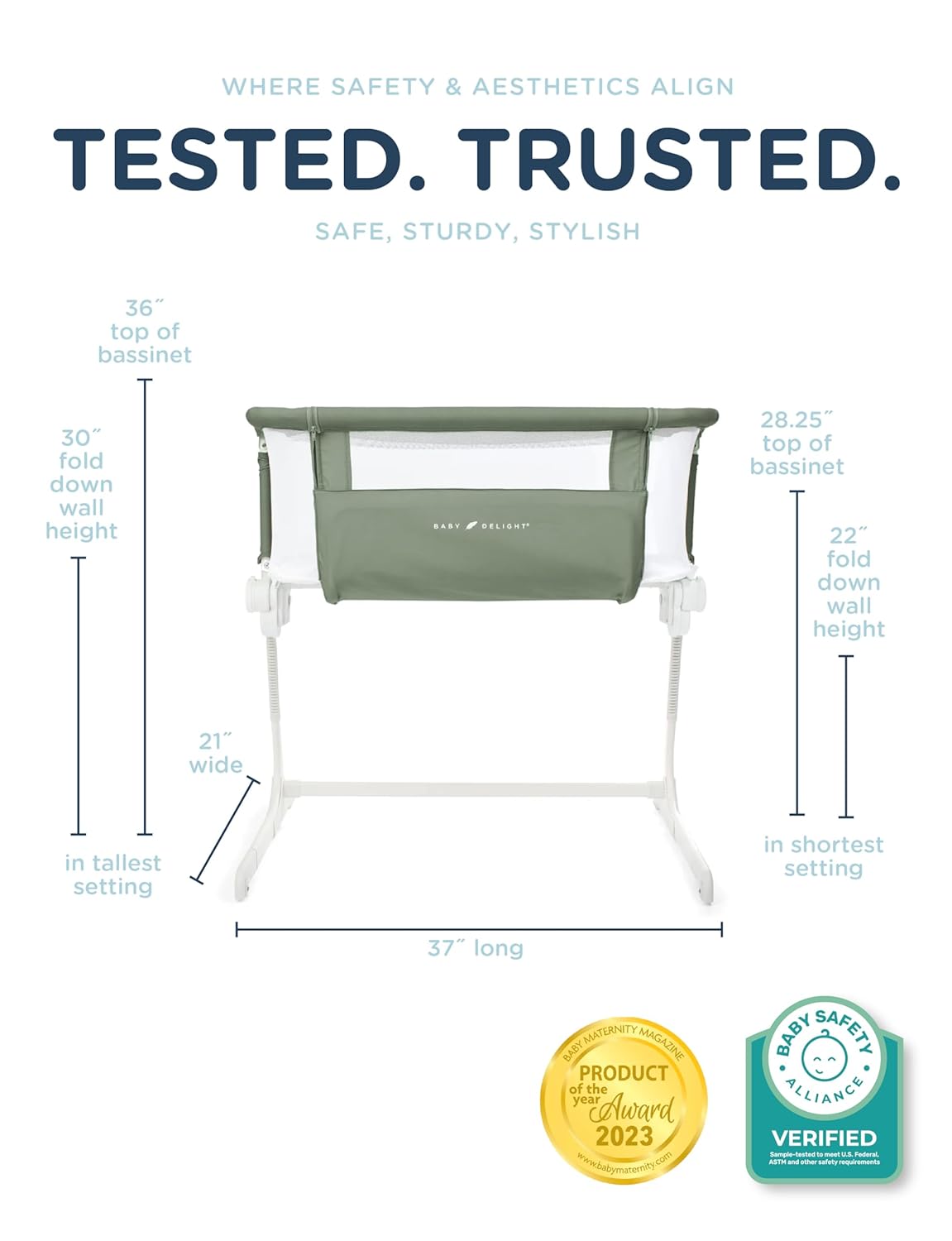 Alternative view of Baby Delight Beside Me Dreamer Bassinet | Bedside Sleeper & Baby Bassinet | 6-Position Height Adjustment | 100% GOTS Certified Organic Cotton Fabric | Organic Sage