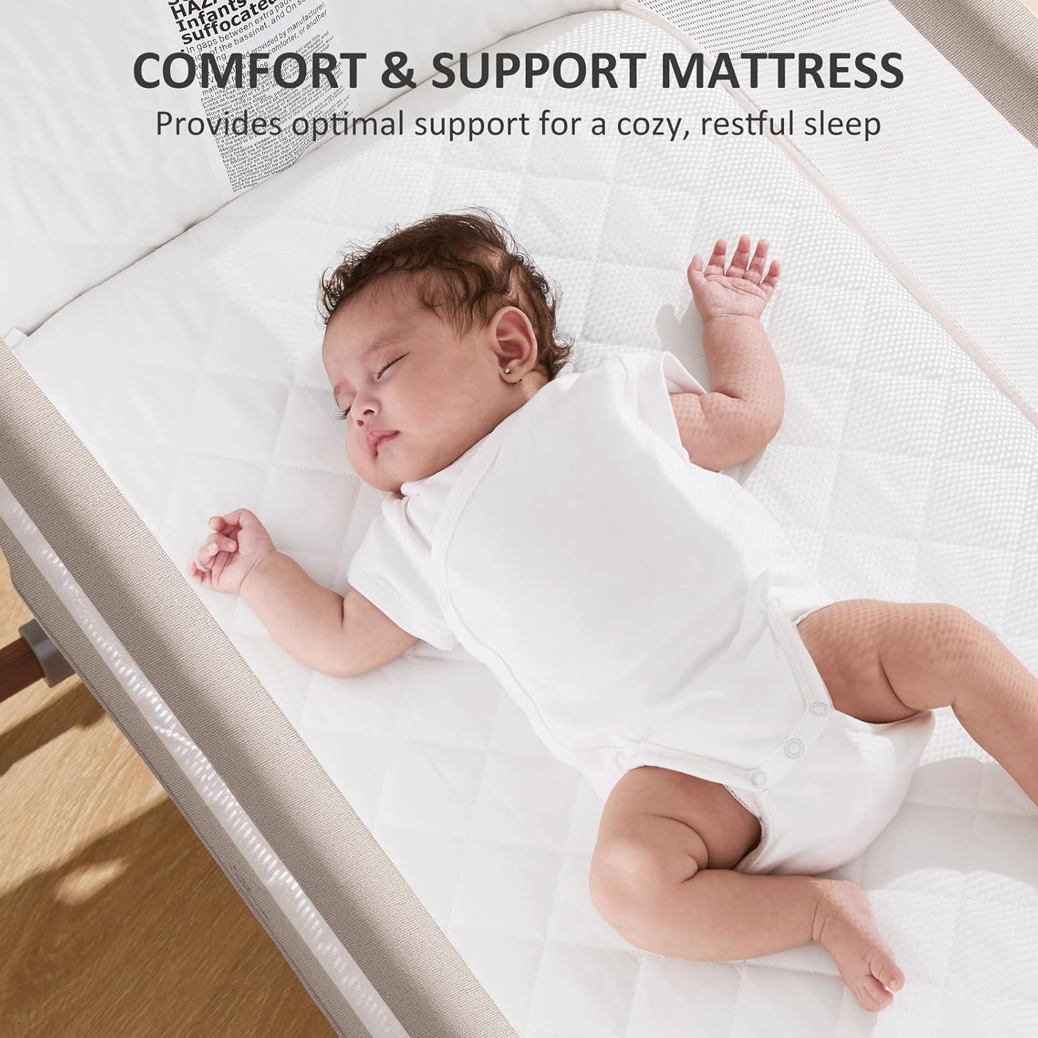 3 in 1 Baby Bassinet, Rocking Bassinet, Bedside Bassinet, 6-Height Adjustable, Bassinet Bedside Sleeper, Bedside Bassient for Baby with Comfy Mattress, Breathable Mesh, Large Storage Basket - Image 4