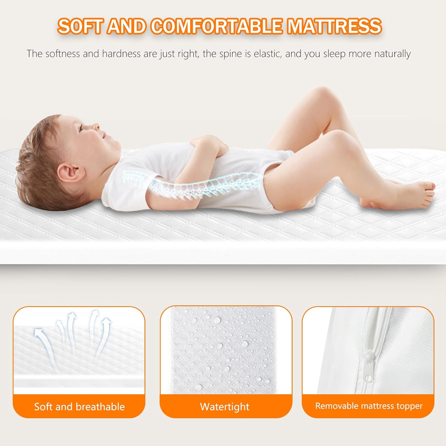 Alternative view of 3 in 1 Baby Bassinet,Bedside/Rocking Bassinet for Baby,Bedside Crib with lockable Wheels,Waterproof Mattress,Adjustable 6 Heights,Portable Bassinets Bedside Sleeper for Newborn Infant-Beige