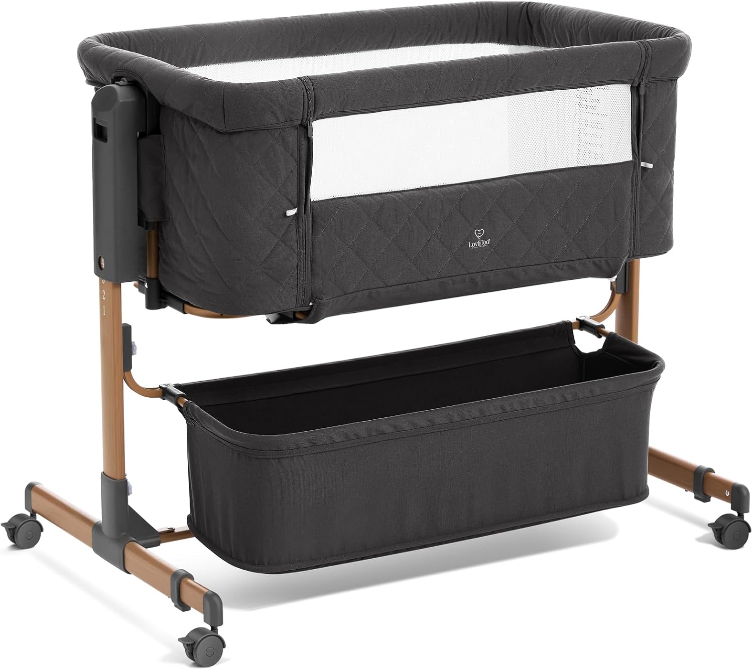 3 in 1 Baby Bassinet, Rocking Bassinet, Bedside Bassinet, 6-Height Adjustable, Bassinet Bedside Sleeper, Bedside Bassient for Baby with Comfy Mattress, Breathable Mesh, Large Storage Basket - Image 9