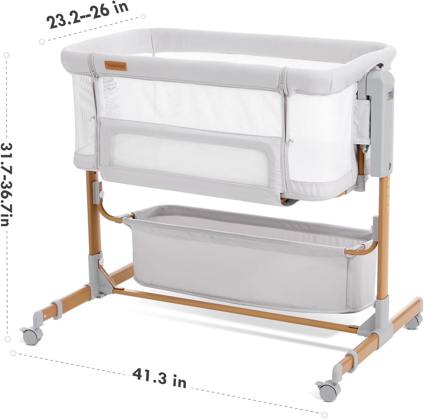 Baby Bassinet Bedside Sleeper, 3-in-1 Rocking Bassinet for Baby with 6-Level Height Adjustable, 4 Wheels & Breathable Mesh Walls, Portable Bedside Bassinet with Mattress for Newborn