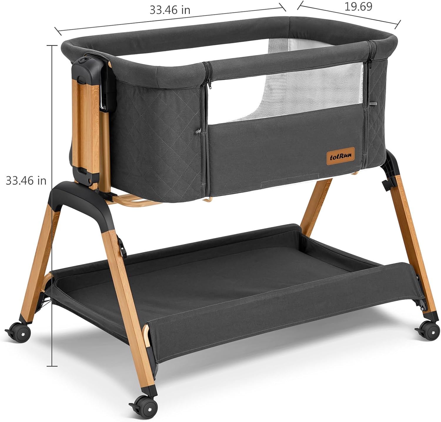 TotRun Bassinet Bedside Sleeper, Rocking Bassinets with Comfy Mattress and Wheels for Newborn, 5-Height Adjustable (Black)