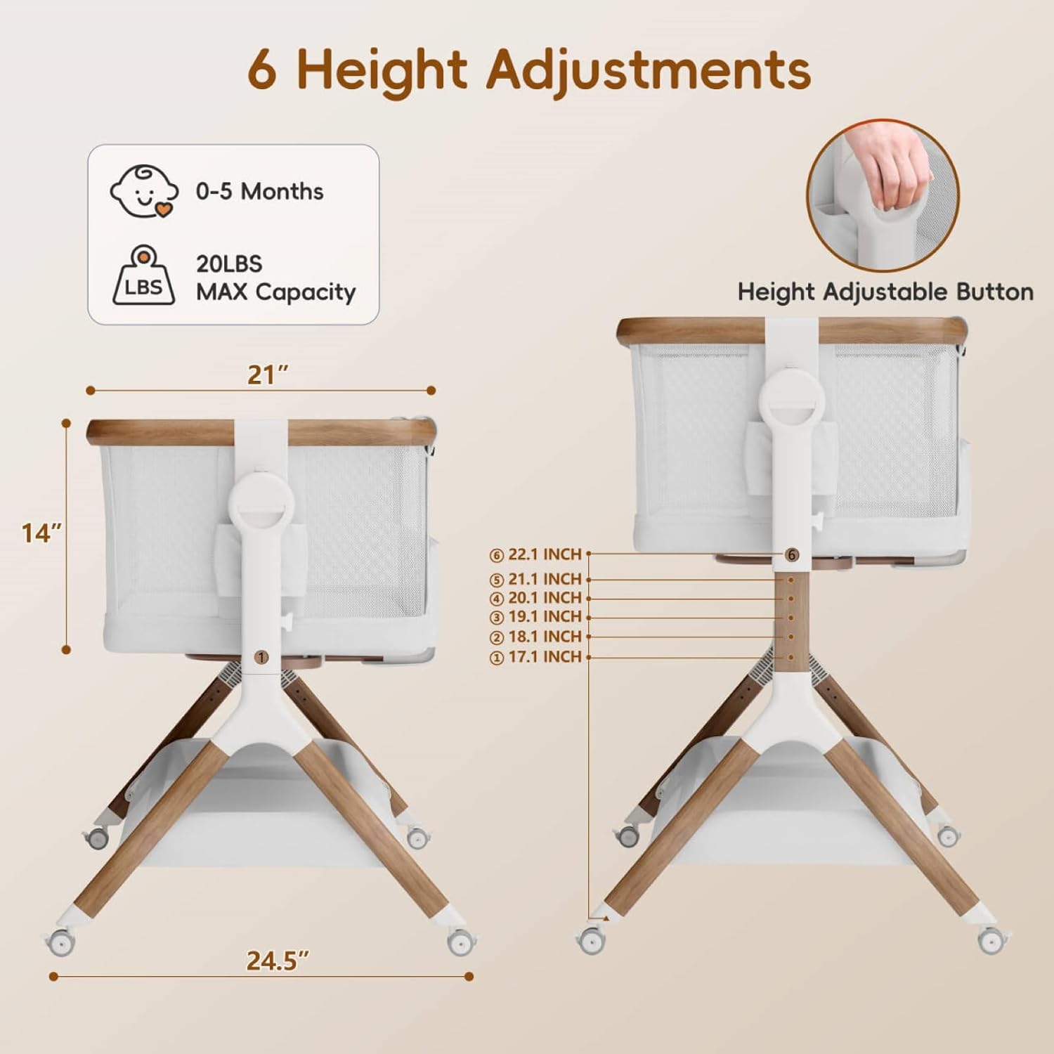 Alternative view of STARMONS Bassinet Bedside Sleeper, Rocking Bassinet for Baby, 3 in 1 Crib with 6 Adjustable Height,Breathable Mesh and Lockable Wheels, Baby Must Haves for Newborns