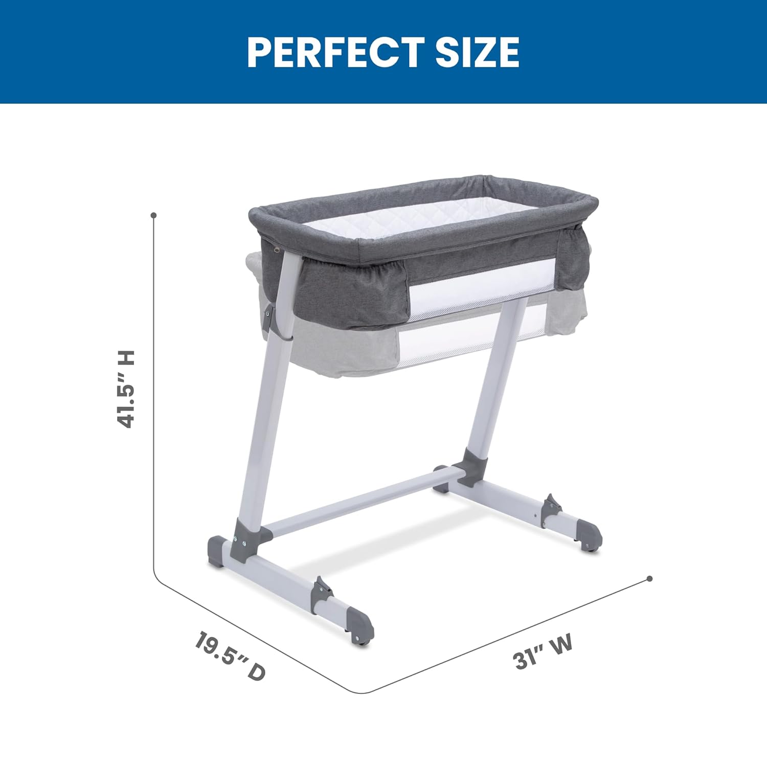Alternative view of Simmons Kids By The Bed City Sleeper Bassinet - Adjustable Height Portable Crib with Wheels & Airflow Mesh, Grey Tweed