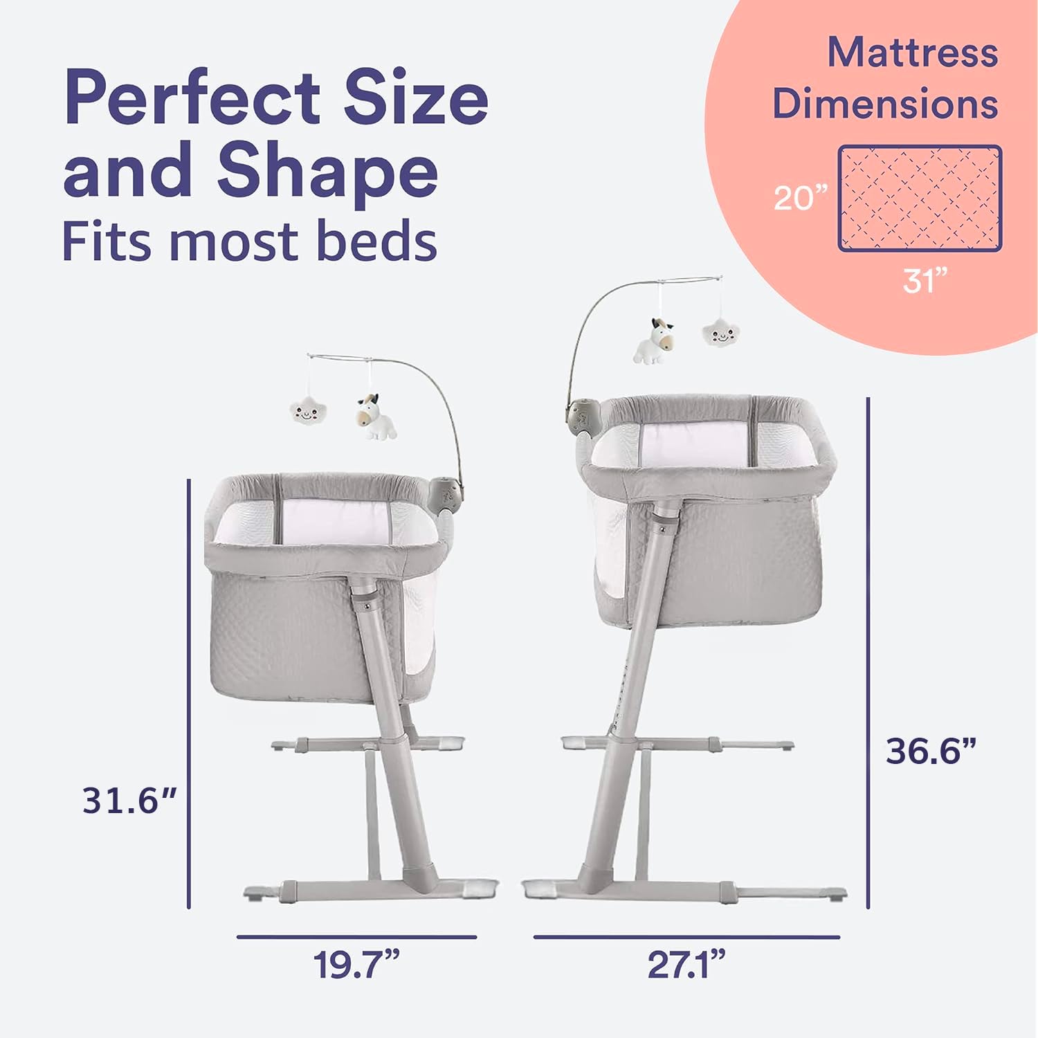 Cloud Baby Bedside Bassinet, Bed Crib for Infant and Newborn, Portable Sleeper for Co-Sleeping, Includes Hanging Figurine and Music - for Girls and Boys, Unisex