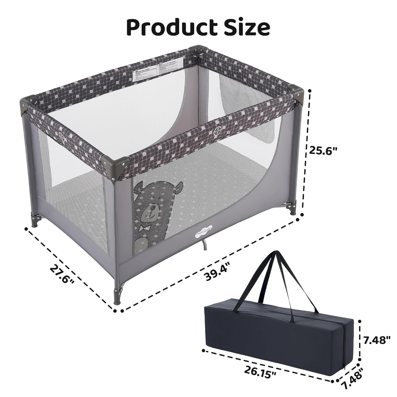 Alternative view of Pamo Babe Portable Crib Baby Playpen with Mattress and Carry Bag Grey