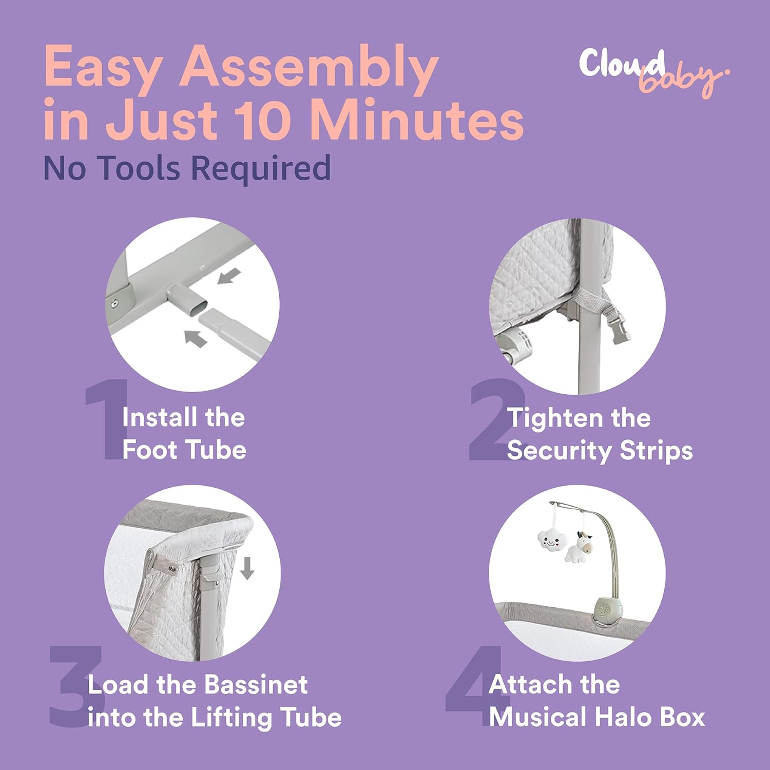 Alternative view of Cloud Baby Bedside Bassinet, Bed Crib for Infant and Newborn, Portable Sleeper for Co-Sleeping, Includes Hanging Figurine and Music - for Girls and Boys, Unisex