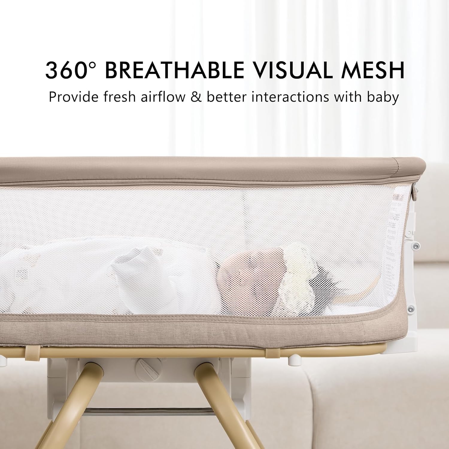 Alternative view of ANGELBLISS 3 in 1 Baby Bassinet, Rocking Bassinets Bedside Sleeper with Calming Motion, Portable Nest for Newborn Infant, Breathable Mesh (Khaki)