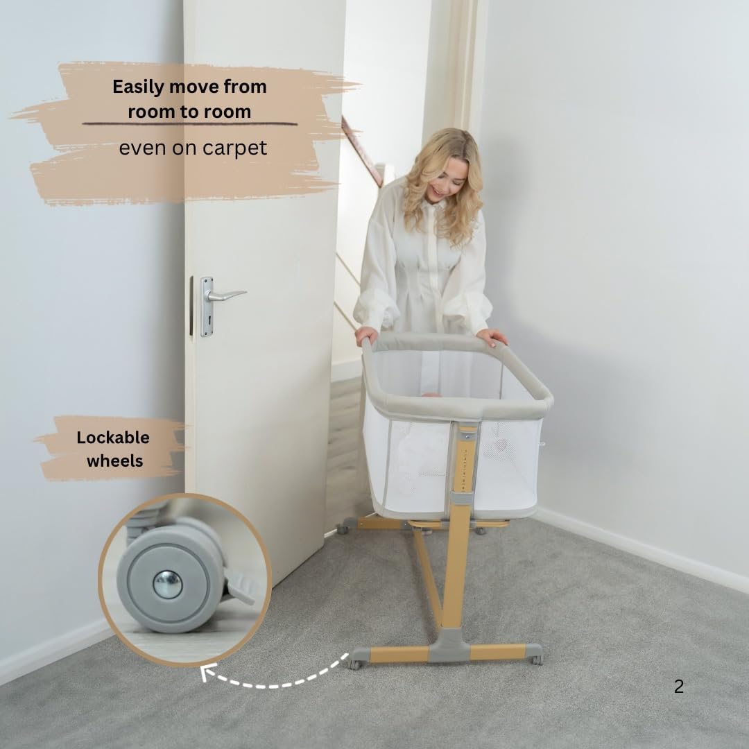 Alternative view of 3 in 1 Baby Bassinet with Wheels, Portable Bedside Sleeper for Baby with 6 Adjustable Heights and Foam Mattress, Baby Bedside Crib for Newborns and Infants with Storage Basket