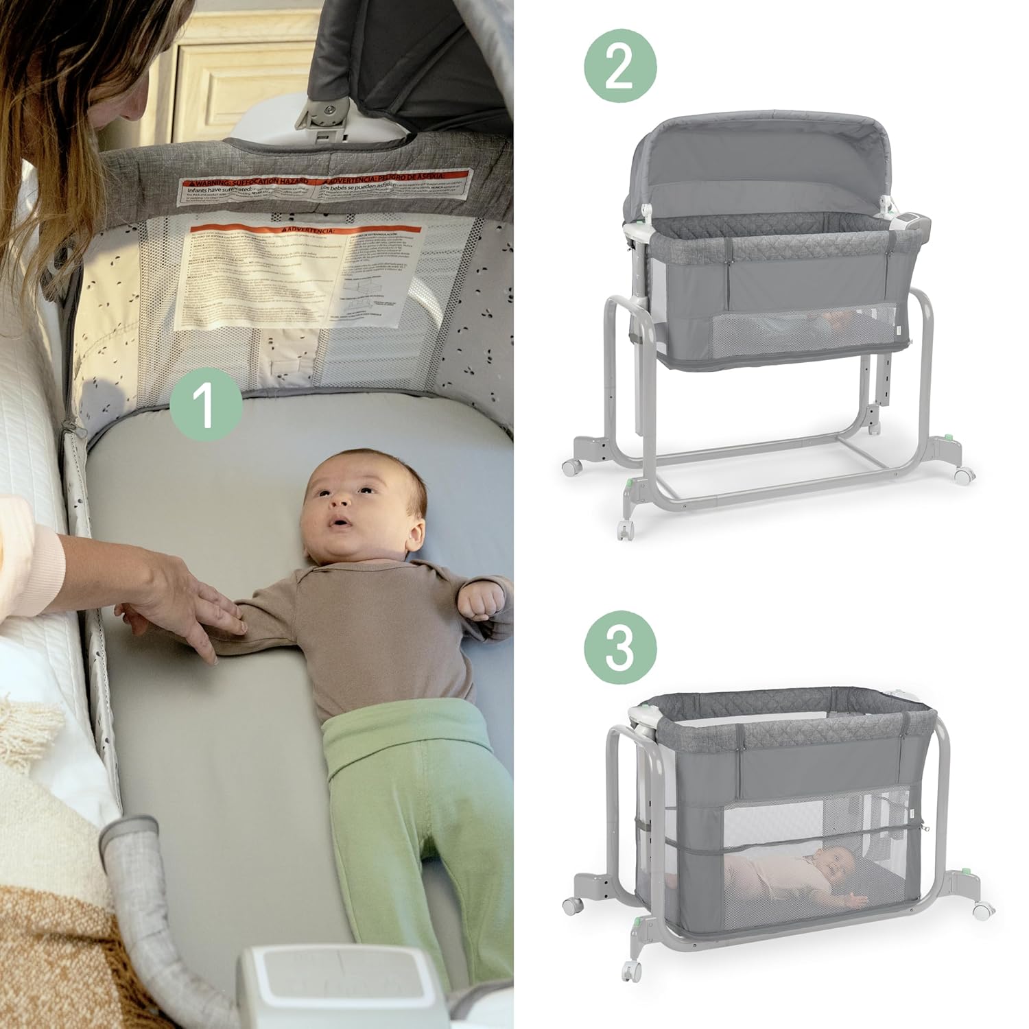 Ingenuity Dream Hero Starlight 3-in-1 Co-Sleeping Bassinet and Crib - Lume (Grey), Unisex, Newborn to 12 Months - Image 3