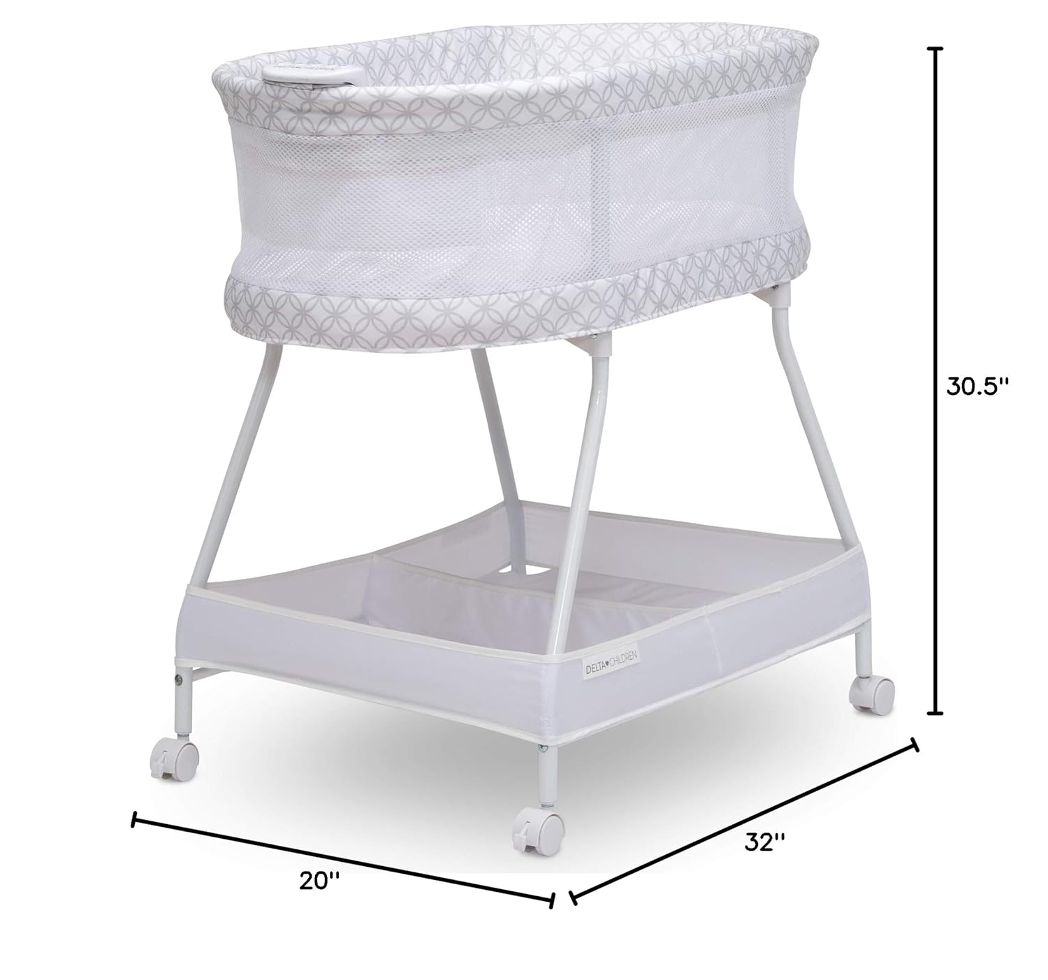 Alternative view of Delta Children Sweet Dreams Bassinet with Airflow Mesh Bedside Portable Crib with Vibration Lights and Music, Grey Infinity