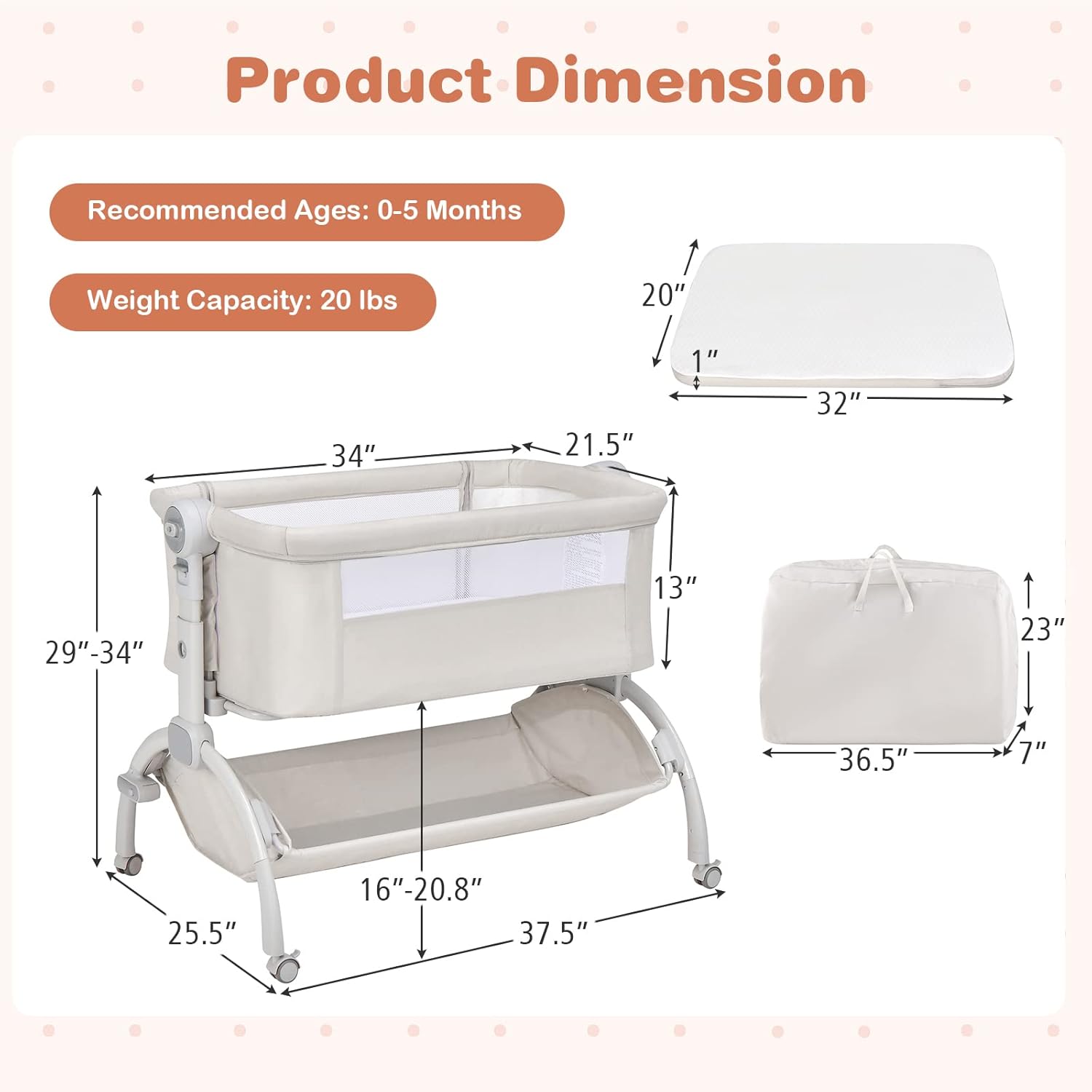 Alternative view of BABY JOY Baby Bassinet, 3-in-1 Rocking Bassinet w/Storage Basket, Double-Lock Design, 7 Adjustable Heights, Soft Mattress & Portable Travel Bag, Bassinet Bedside Sleeper for Newborns Infants (Beige)