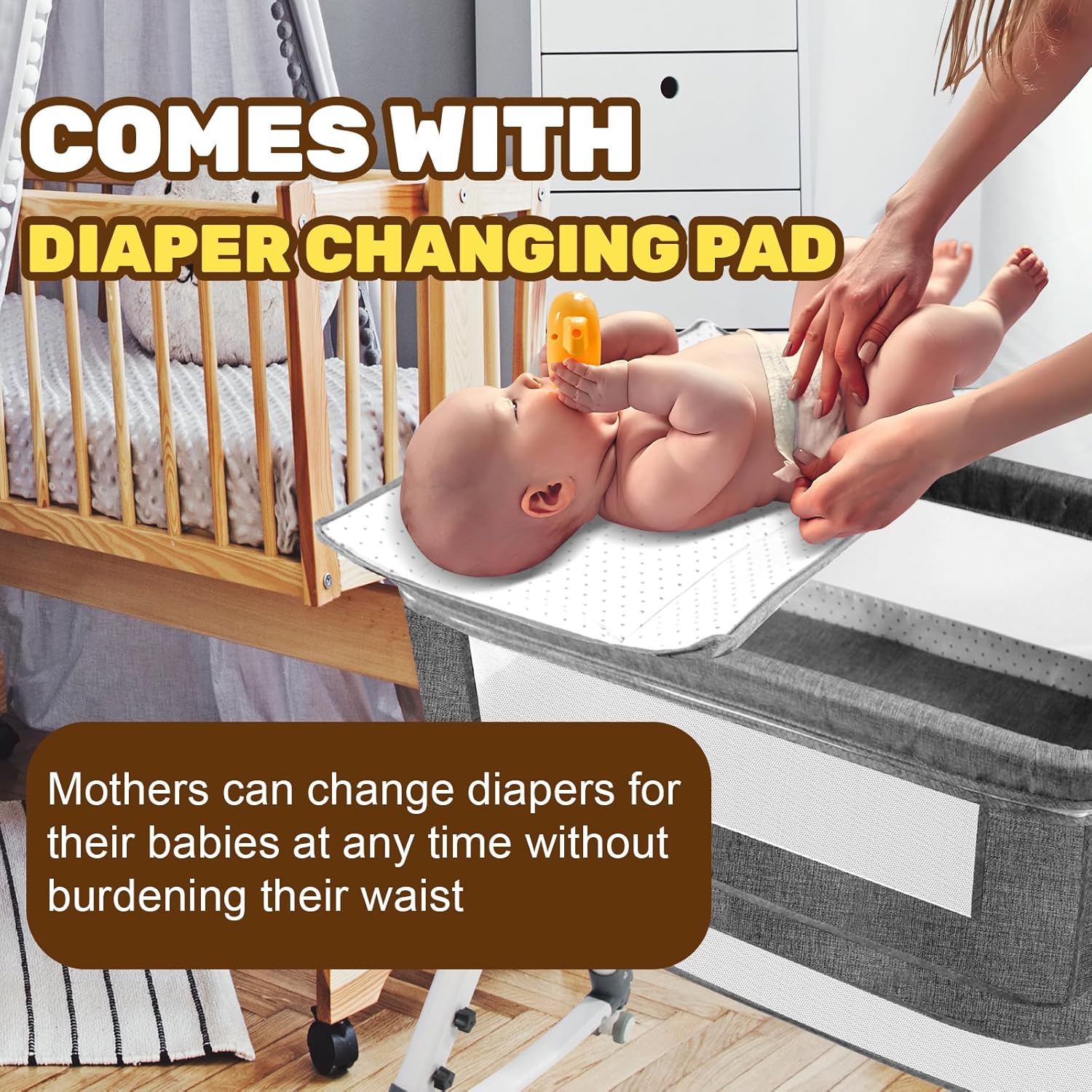 AOBOTE Baby Bassinet,Foldable Newborn Crib with Mosquito Net and Wanxiang Silent Wheel, Adjustable Height,Bassinet Bedside Sleeper (AB010011-1) - Image 3