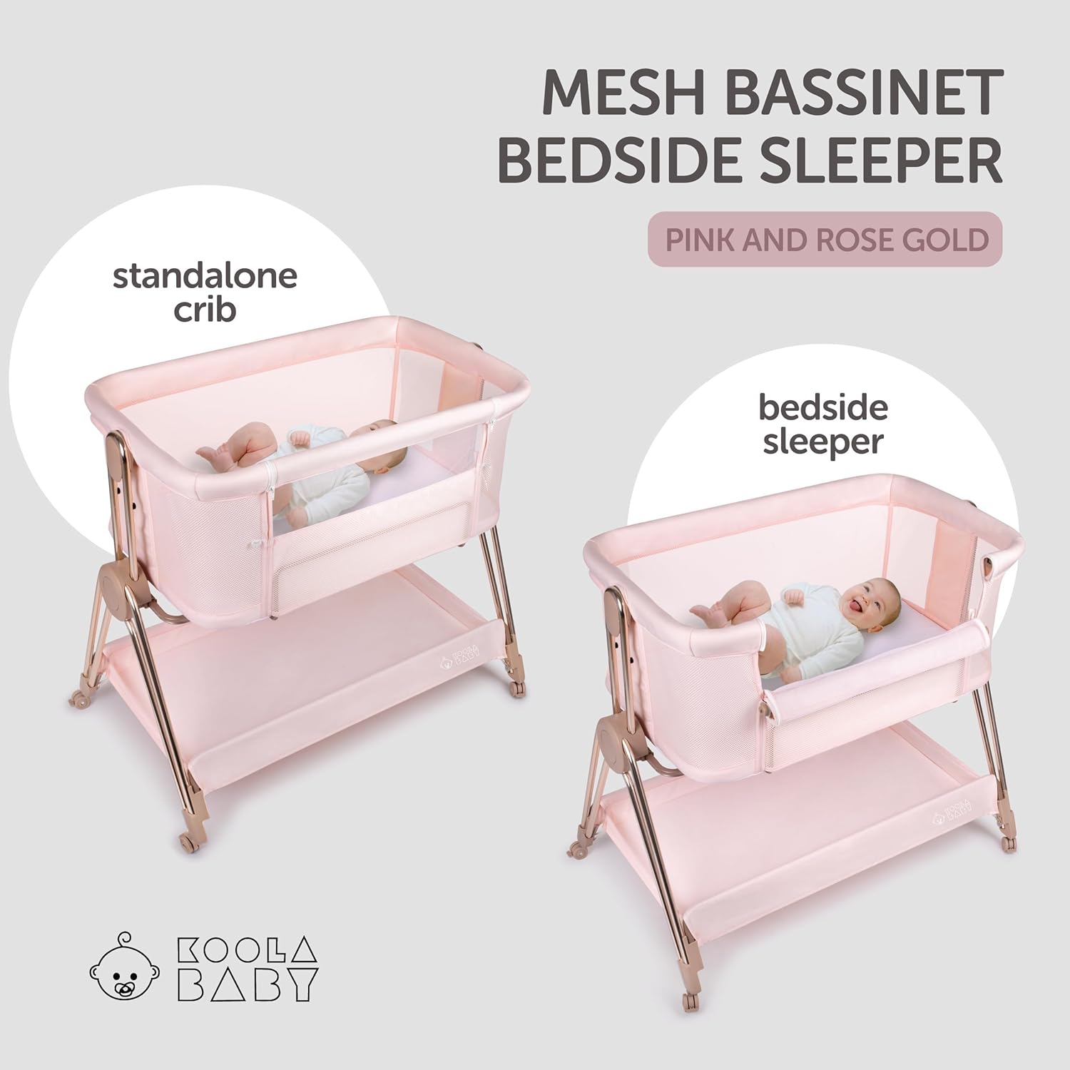 Alternative view of KOOLABABY Baby Bedside Sleeper - Bassinet & Bedside Crib with Height Adjustment & Wheels - Can Be Placed Next to Bed - Attaches to Parents Bed - Easy to Fold & Carry Bassinet for Girls (Pink)
