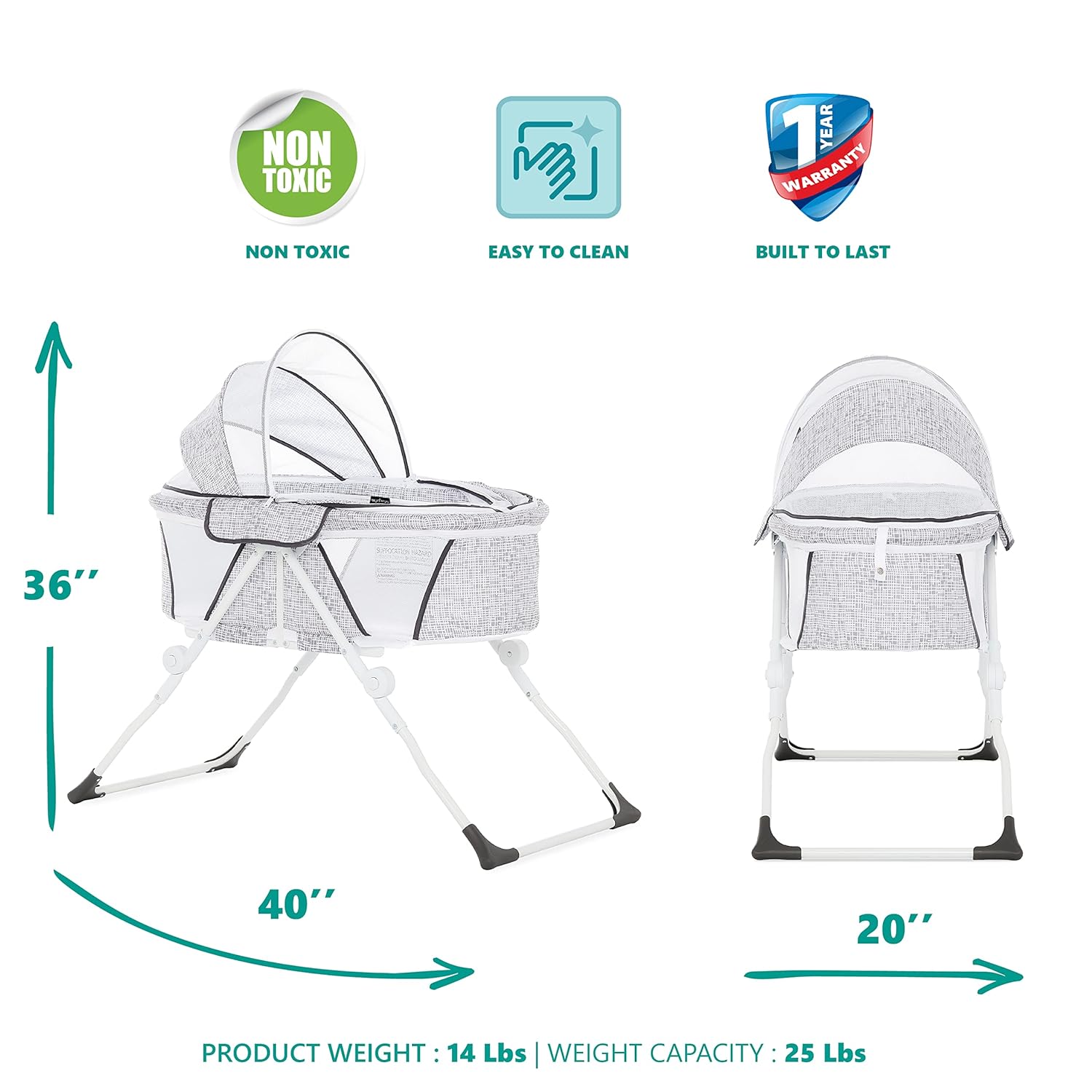 Alternative view of Dream On Me Karley Plus Portable Bassinet, Lightweight Aluminum Frame, Breathable Mesh Sides, Zippered Canopy Top, Anti-Skid Feet, Easy Fold Travel Design with Mattress Pad & Carry Bagu2013 Cool Grey