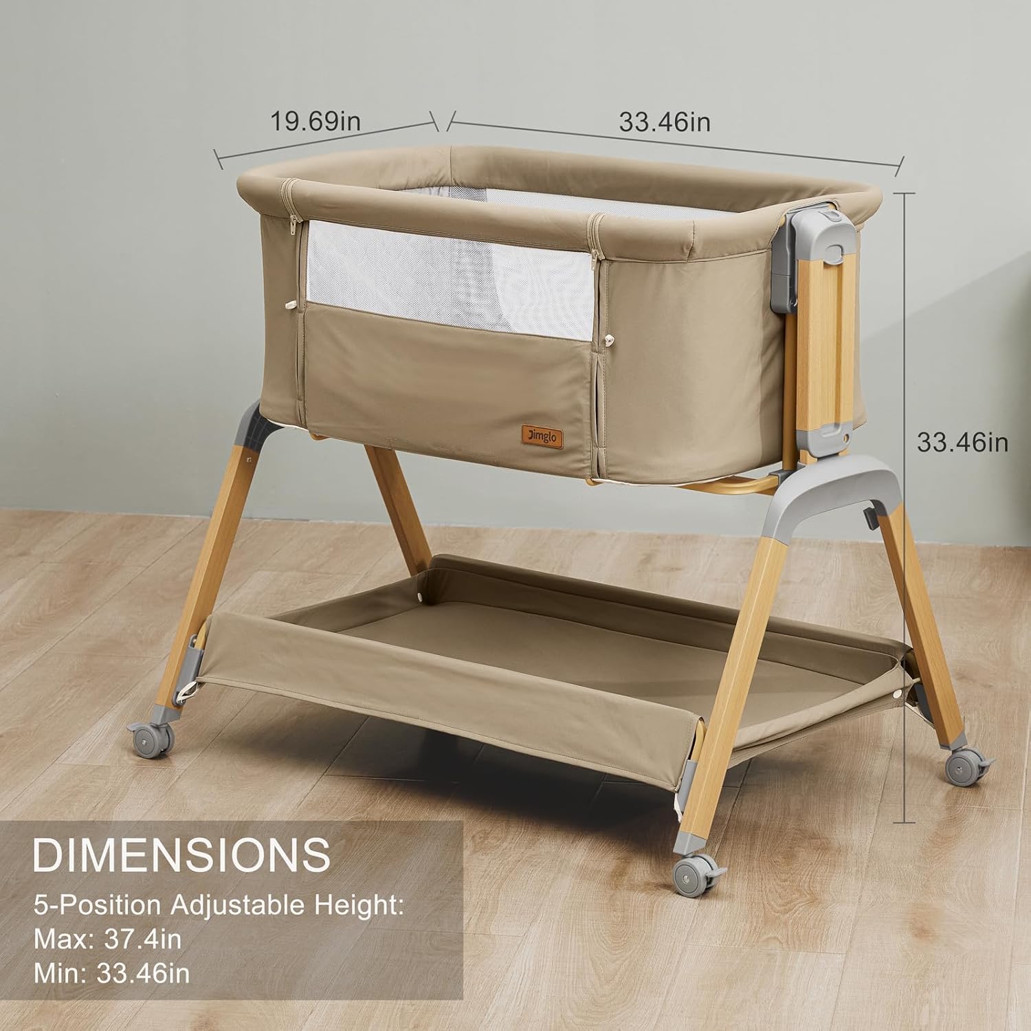 Alternative view of Jimglo 3 in 1 Baby Bassinet, Rocking Bassinets with Comfy Mattress and Wheels, Adjustable Height Bassinet Bedside Sleeper, Easy Folding Portable Crib for Newborn (Khaki)
