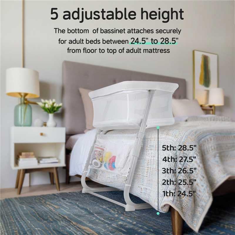 Alternative view of Cowiewie Bassinet Bedside Sleeper,Baby Bassinet Slides Over Bed,5-Position Height Adjustment & Breathable All-Mesh Wall Bedside Bassinet for Baby,Space-Saving Bedside Crib, Height(37.4-41.3"), White