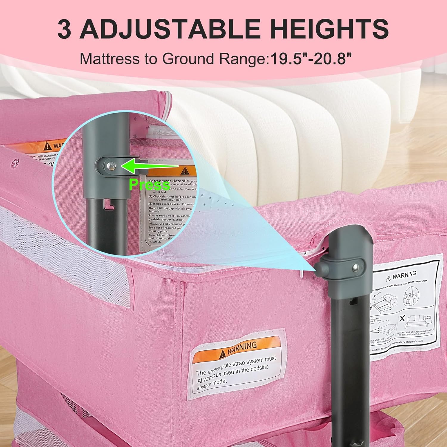 Alternative view of BIERUM Bassinet 4 in 1 - Bedside Bassinet for Baby, Height Adjustable Bassinet Bedside Crib with Lockable Wheels & Mosquito Nets, Large Storage Bag & Comfortable Mattresses Included.