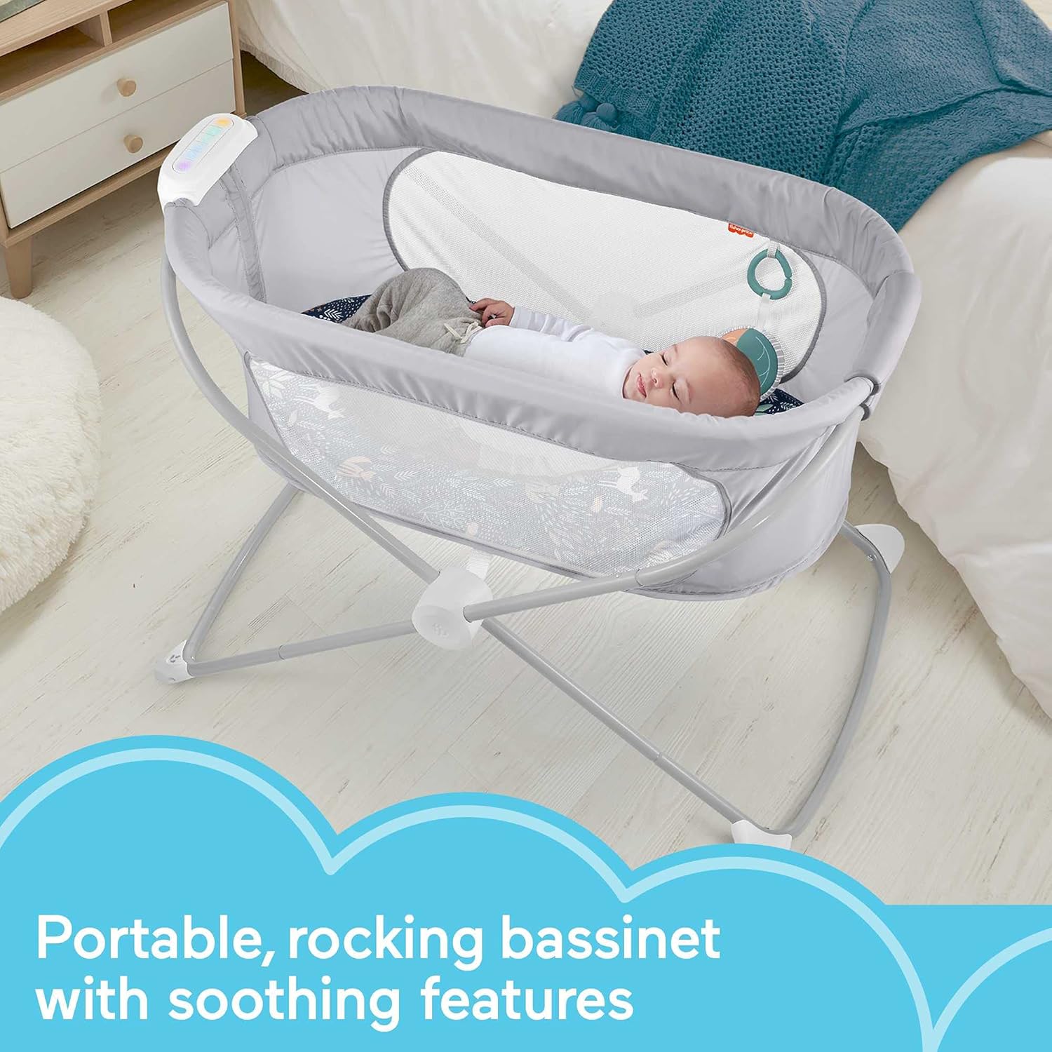 Alternative view of Fisher-Price Portable Baby Crib Soothing View Vibe Bassinet with Music Vibrations & Slim Fold for Travel Newborns 0+ Months, Moonlight Forest