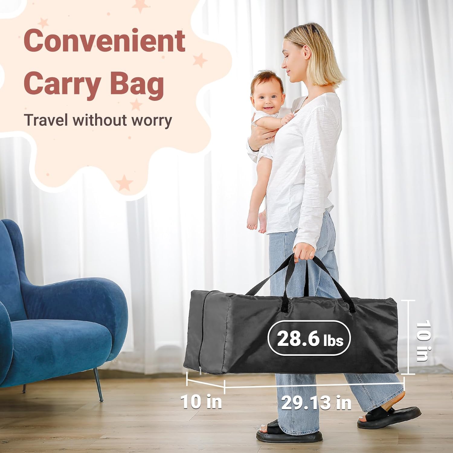 ELEMARA 5 in 1 Pack and Play, Adjustable Baby Bedside Bassinet Sleeper,1-Second Setup Foldable Playard from Newborn to Toddles,Bedside Crib with Changing Table,Portable Travel Bassinet,Ziper Door,Gray