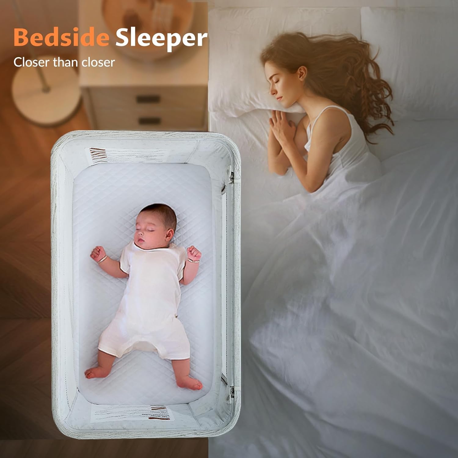 VaVaSoo Electric Rocking Bassinet for Baby 3 Speeds Automatic Bedside Sleeper Auto Rolling Newborn Cradle Rocks Itself 5 Height Adjustable with Music, Wheels, Storage, Grey & White - Image 8