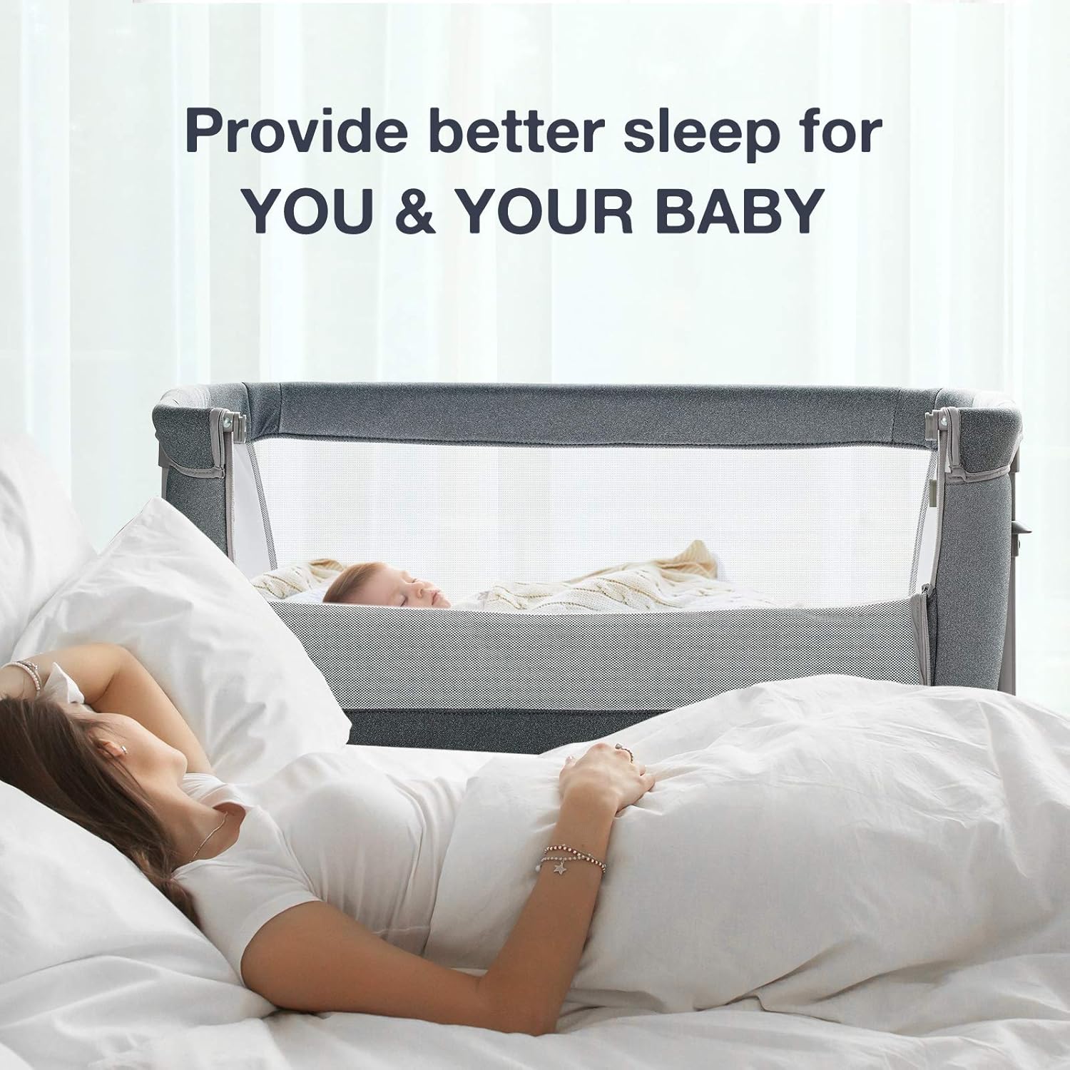 Alternative view of RONBEI Baby Bassinet Bedside Sleeper, Easy to Assemble Bassinets for Baby/Infants, Height Adjustable Bedside Bassinet for Newborn Baby