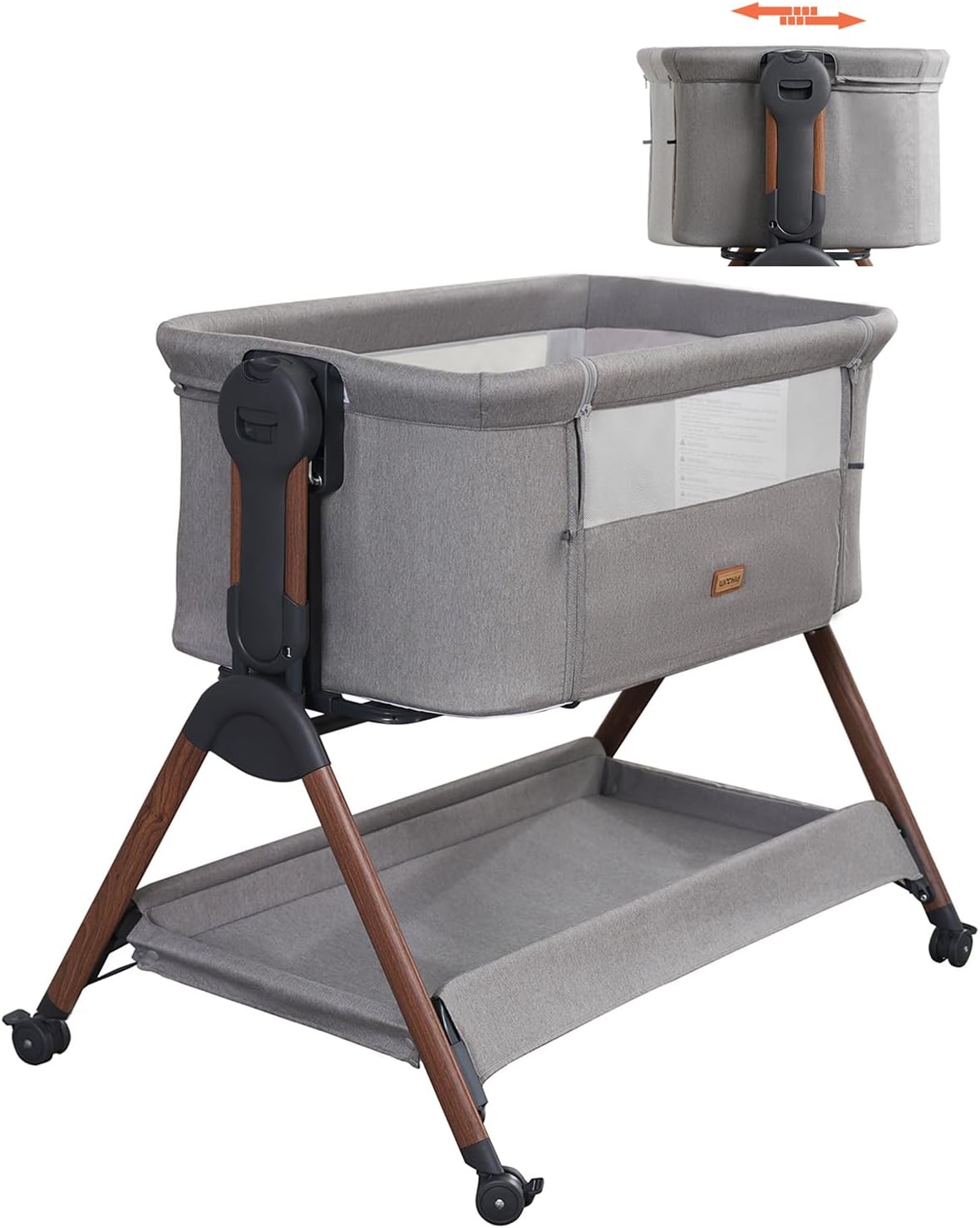 Winchild Bassinet - Baby Bassinet,3-in-1 Baby Bassinet Bedside Sleeper, Rocking Bassinet with Wheels,Comfy Mattress,Breathable Mesh,Storage,6 Height Adjustable Crib, for Day and Night(Mesh Grey) - Image 7