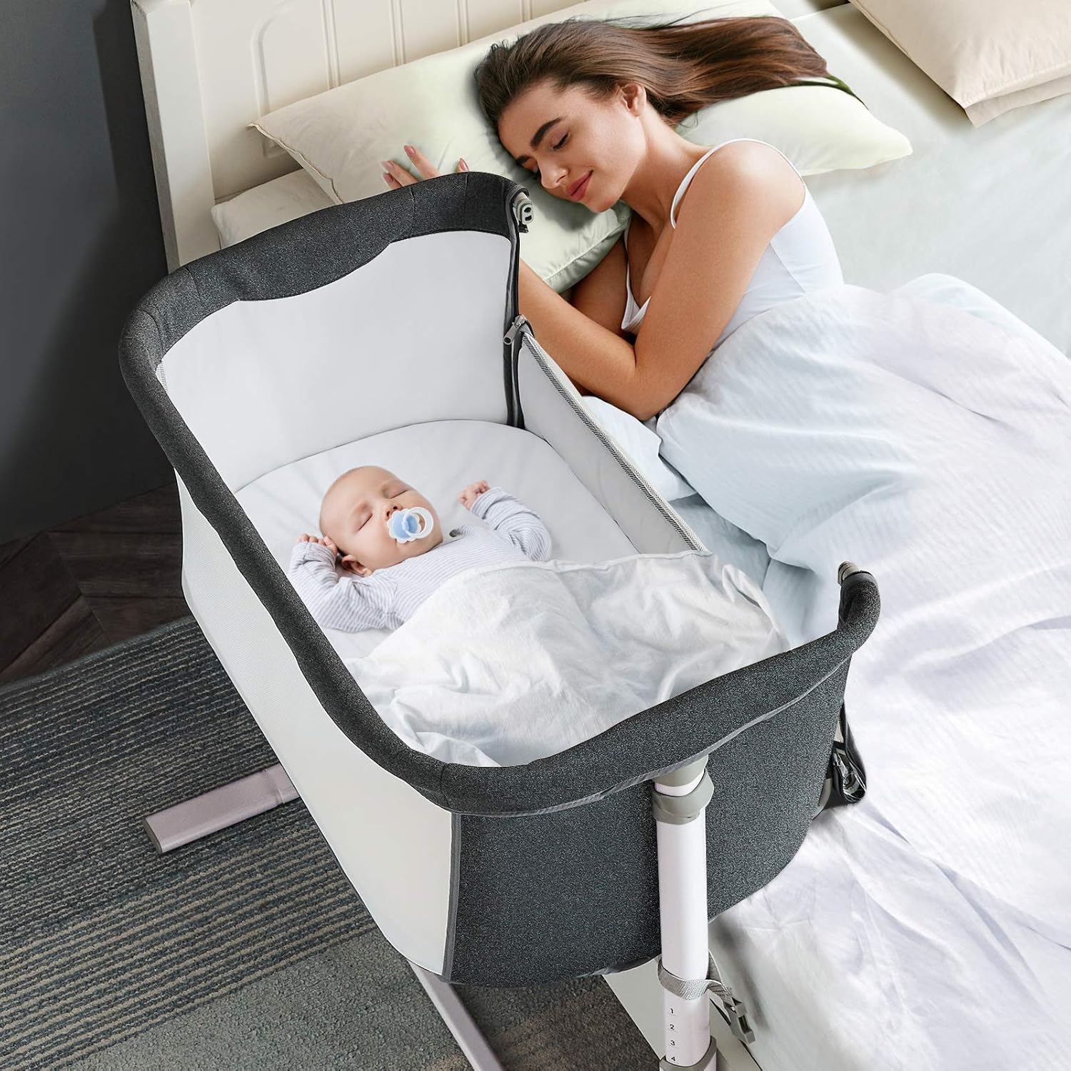 RONBEI Baby Bassinet Bedside Sleeper, Easy to Assemble Bassinets for Baby/Infants, Height Adjustable Bedside Bassinet for Newborn Baby - Image 6