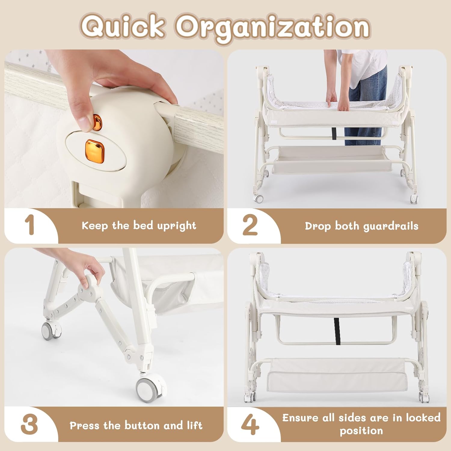 Alternative view of FYYWBABY Baby Bassinet 5 in 1,Baby Bedside Bassinet with Diaper Changer, Mosquito Net, Mattress, Storage Layer, Can Be Stored in One Button Travel Crib (Beige)