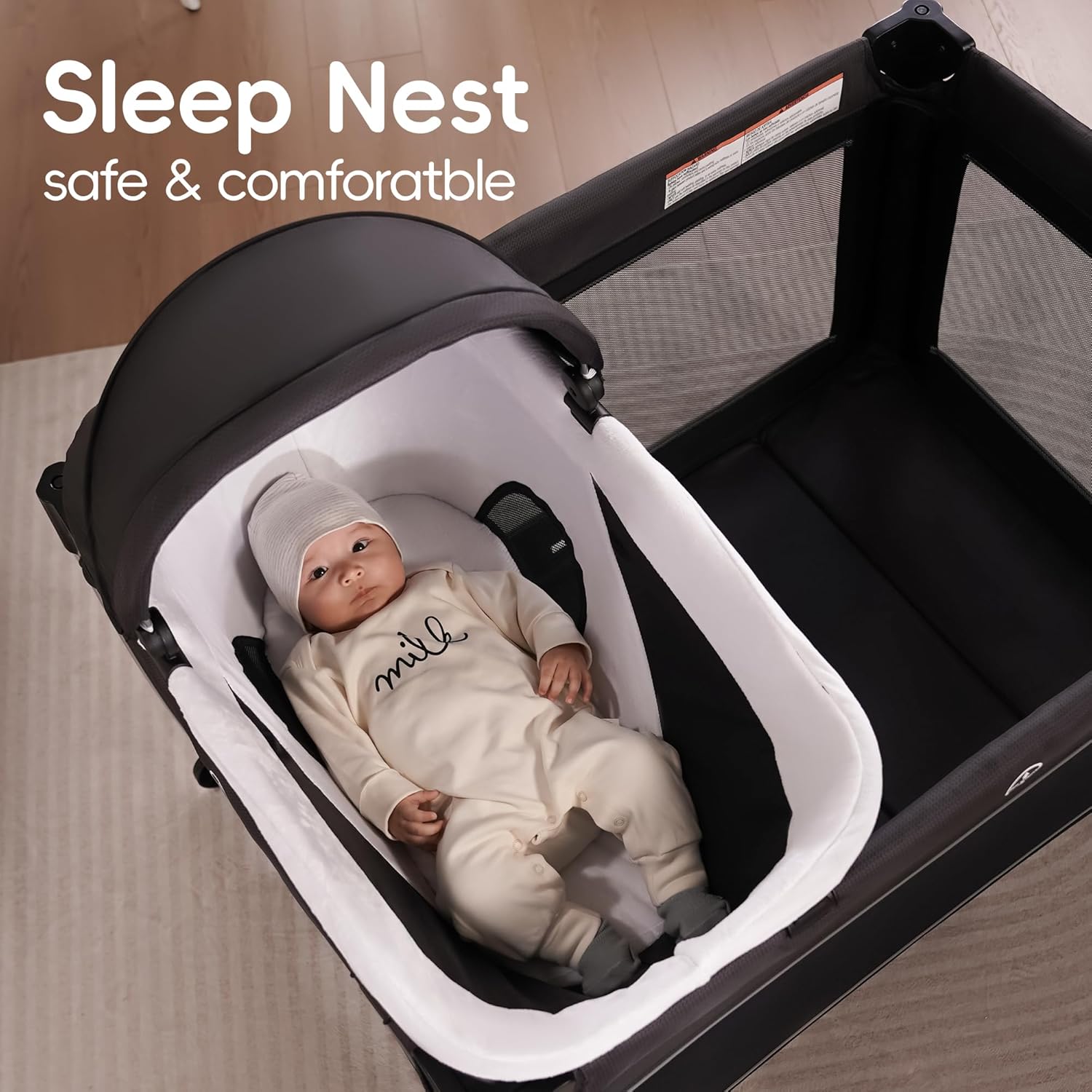 Pamo Babe 4 in 1 Baby Playards with Bassinet & Changing Table, Portable Crib Breathable Mesh and Toy Mobile - Image 4