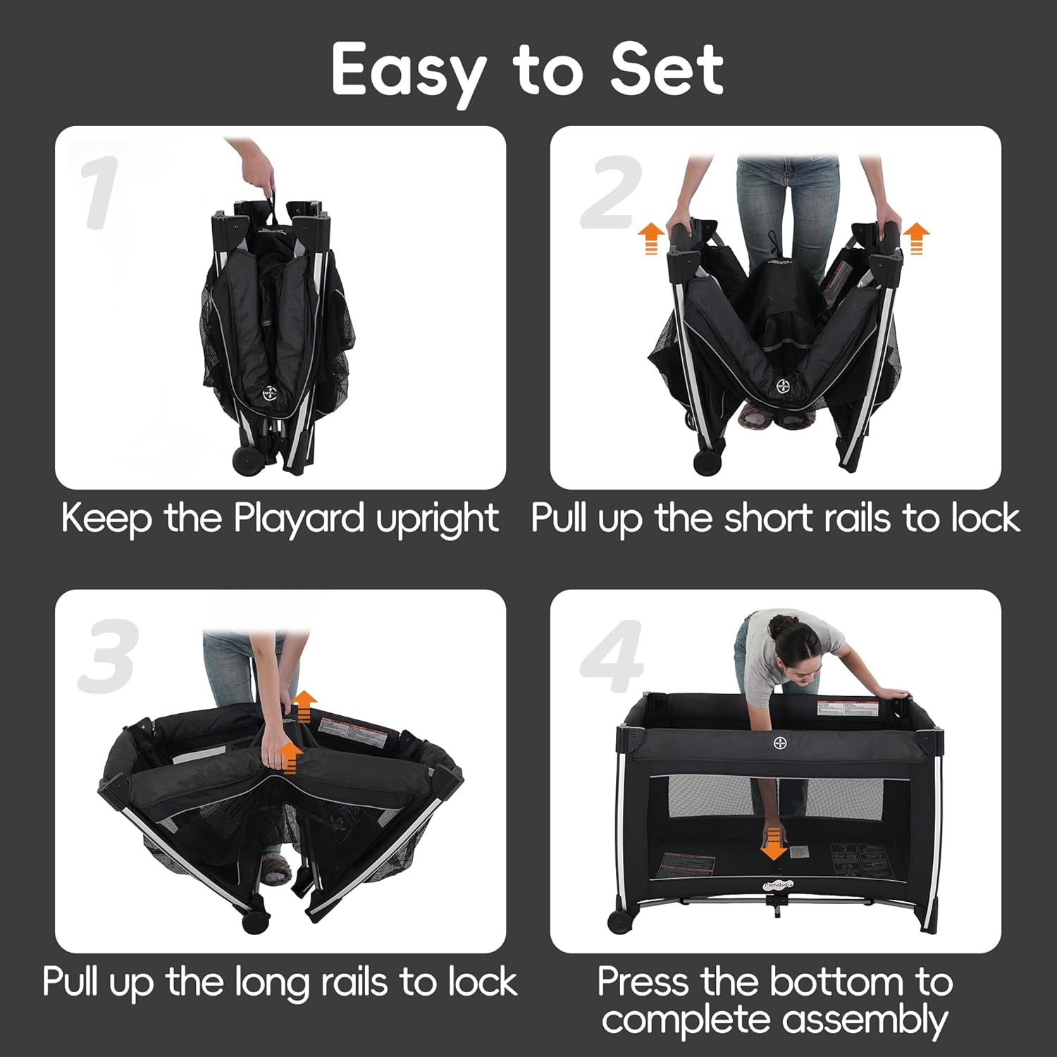 Pamo Babe 4 in 1 Baby Playards with Bassinet & Changing Table, Portable Crib Breathable Mesh and Toy Mobile - Image 7