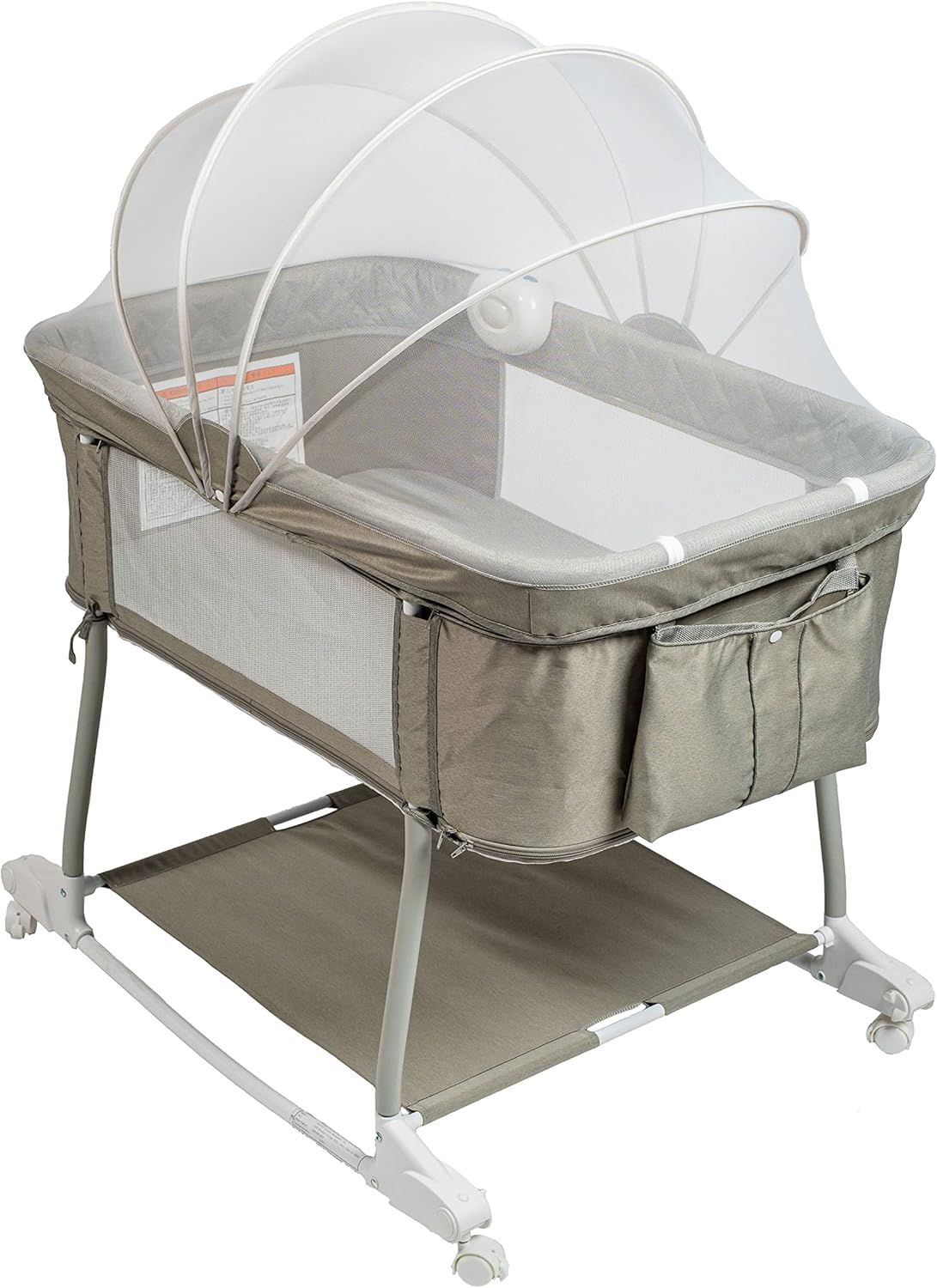 RTUSAS Newborn Portable Bassinet on Wheels for Baby 3 in 1 Bedside Sleeper Rocking Crib Playard with Breathable Mesh Cover Detachable Mosquito Net and Music Box Multi Mode(Light Grey) - Image 5
