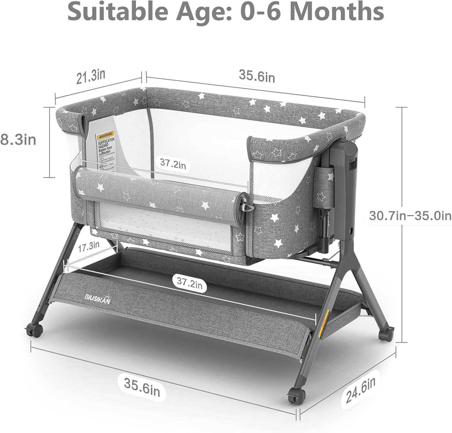 BIUSIKAN 3 in 1 Baby Bassinet, Rocking Bassinet Bedside Sleeper with Comfy Mattress and Breathable Mesh, 6 Height Adjustable & Upgraded Wheels Portable Bedside Crib for Newborn